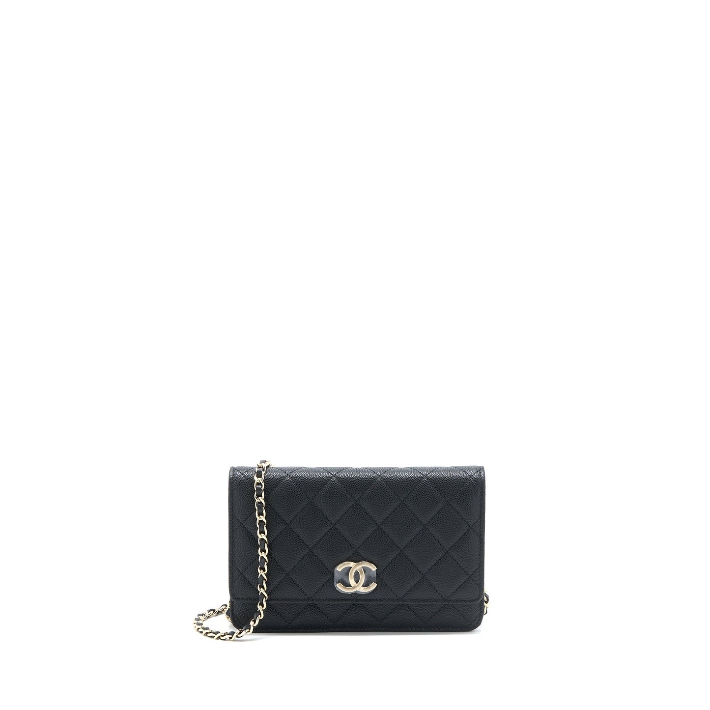 Chanel Giant CC Logo On Caviar LGHW Black Wallet Case