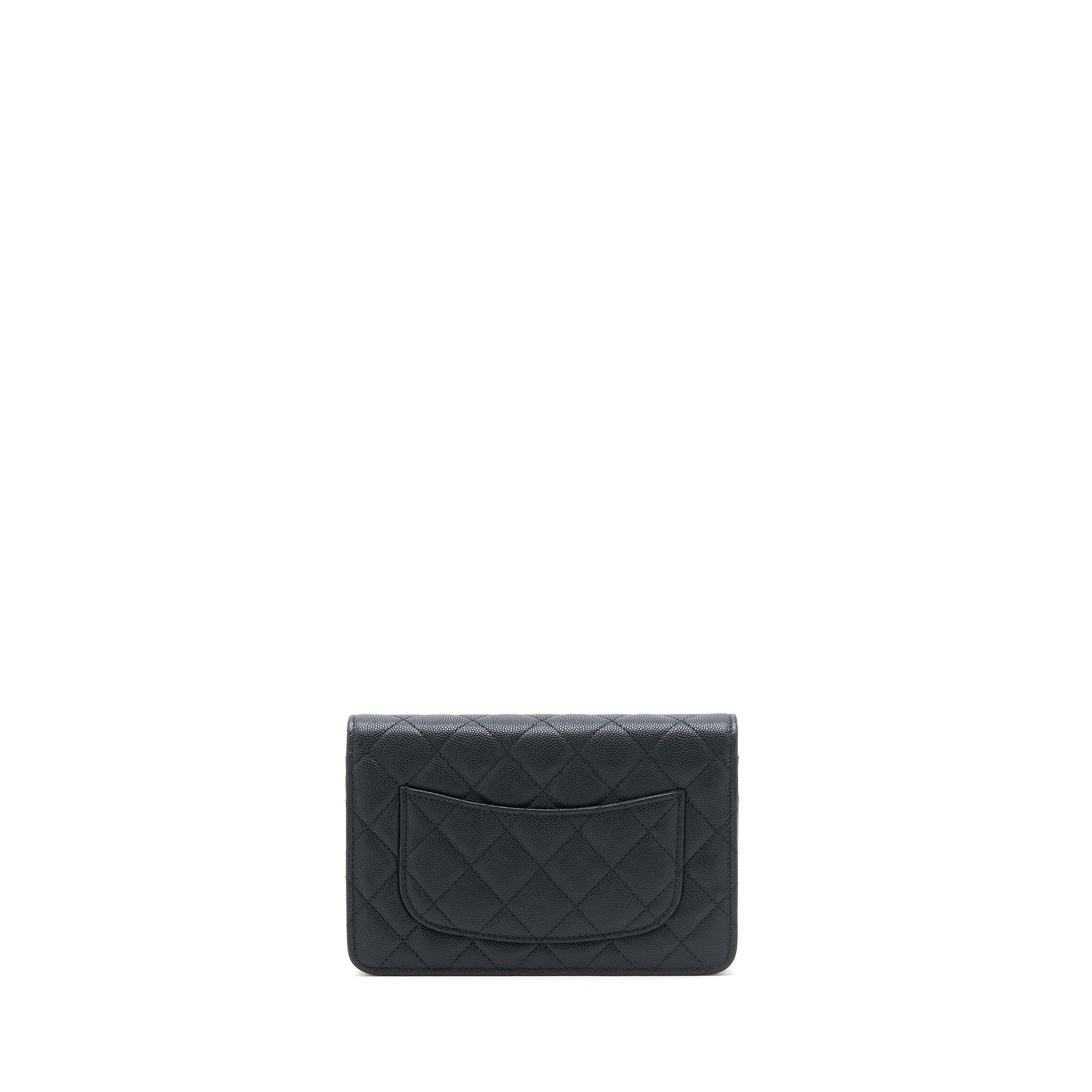 Chanel Giant CC Logo On Caviar LGHW Black Wallet Case
