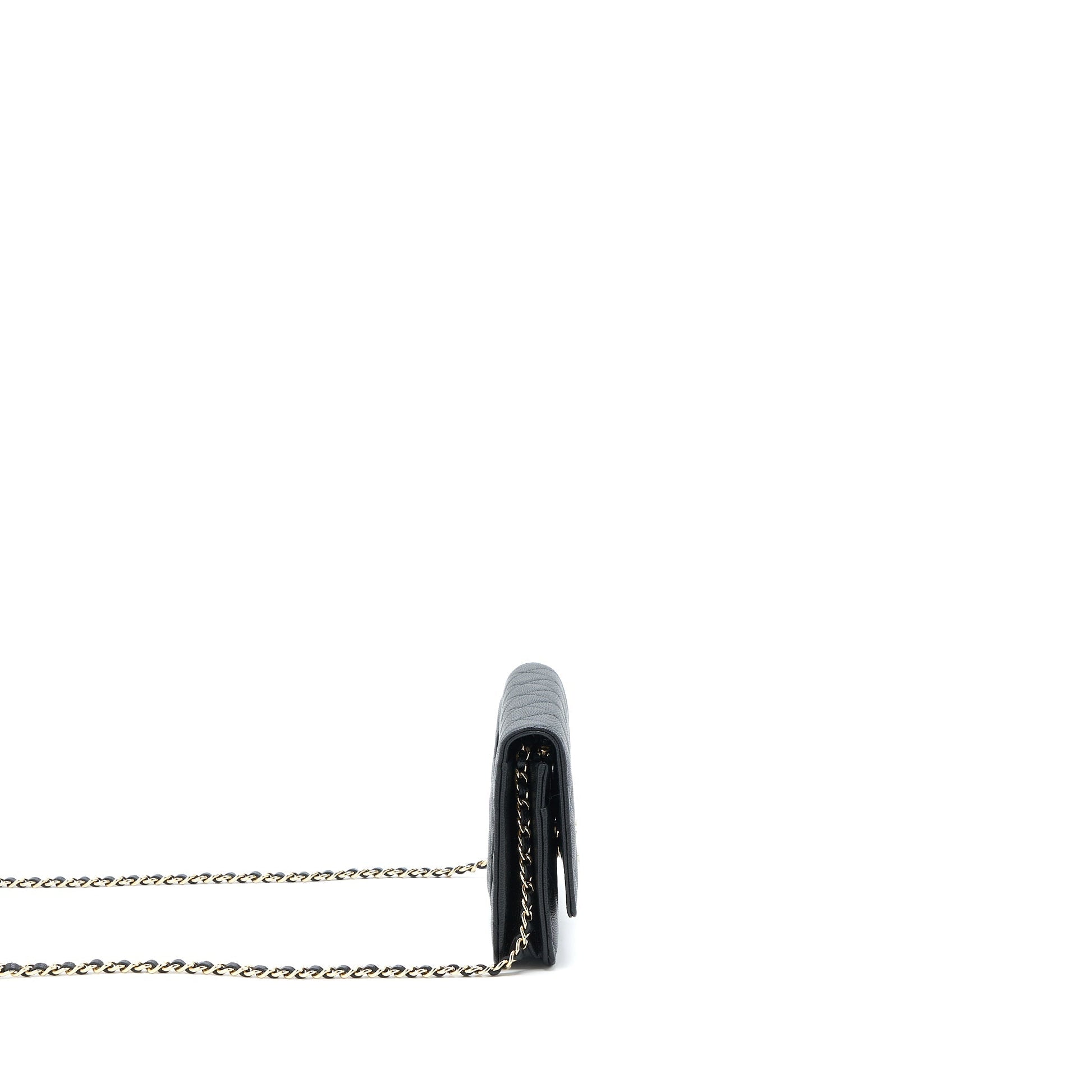 Chanel Giant CC Logo On Caviar LGHW Black Wallet Case