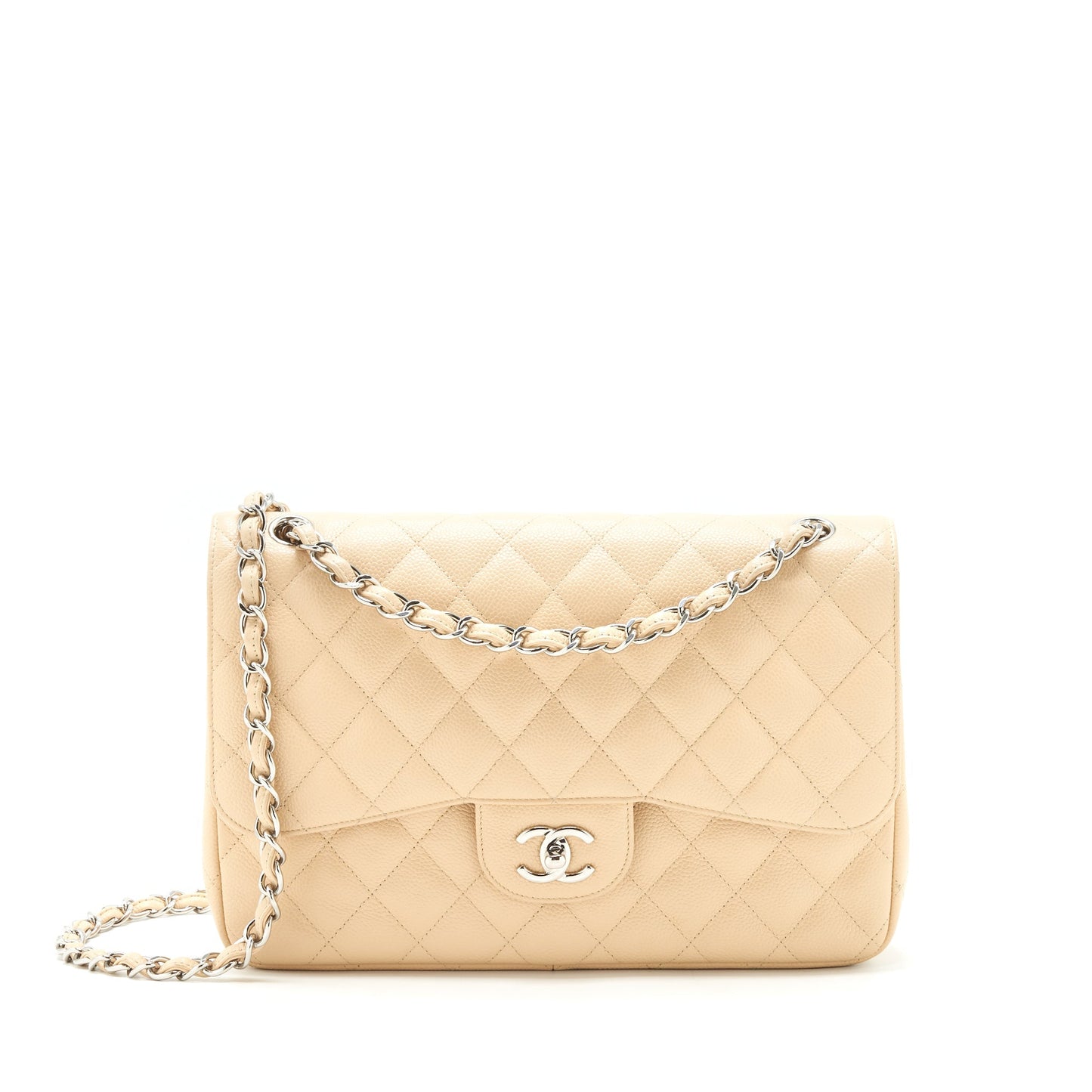 Chanel Classic Jumbo double flap caviar SHW Beige Shoulder Bag