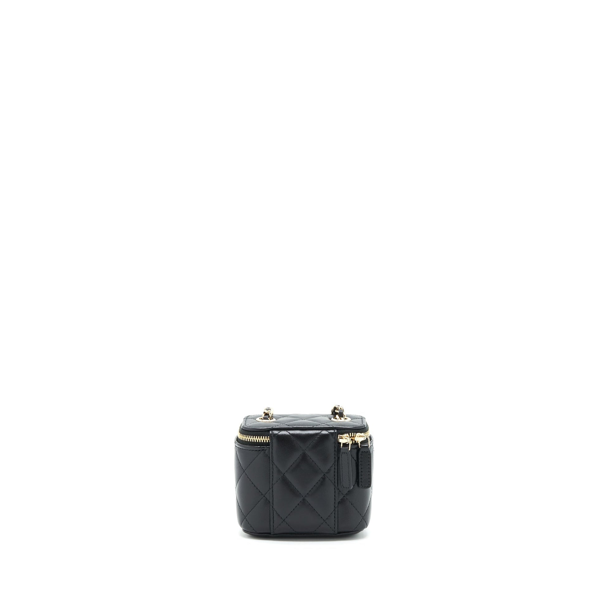Chanel Vanity Camellia Lambskin LGHW Black Mini Bag