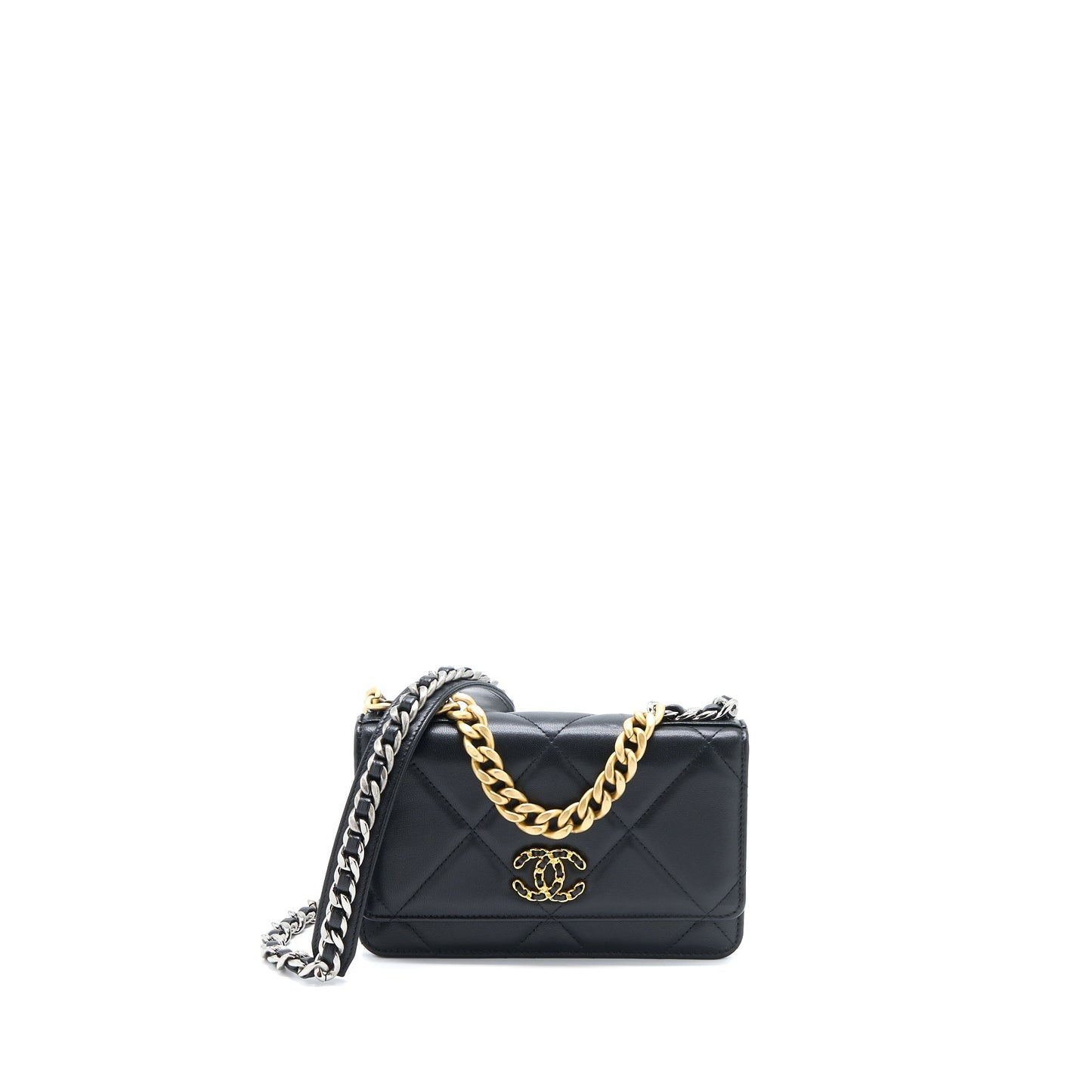 Chanel 19 on Lambskin Hardware Multicolour Black Wallet Case