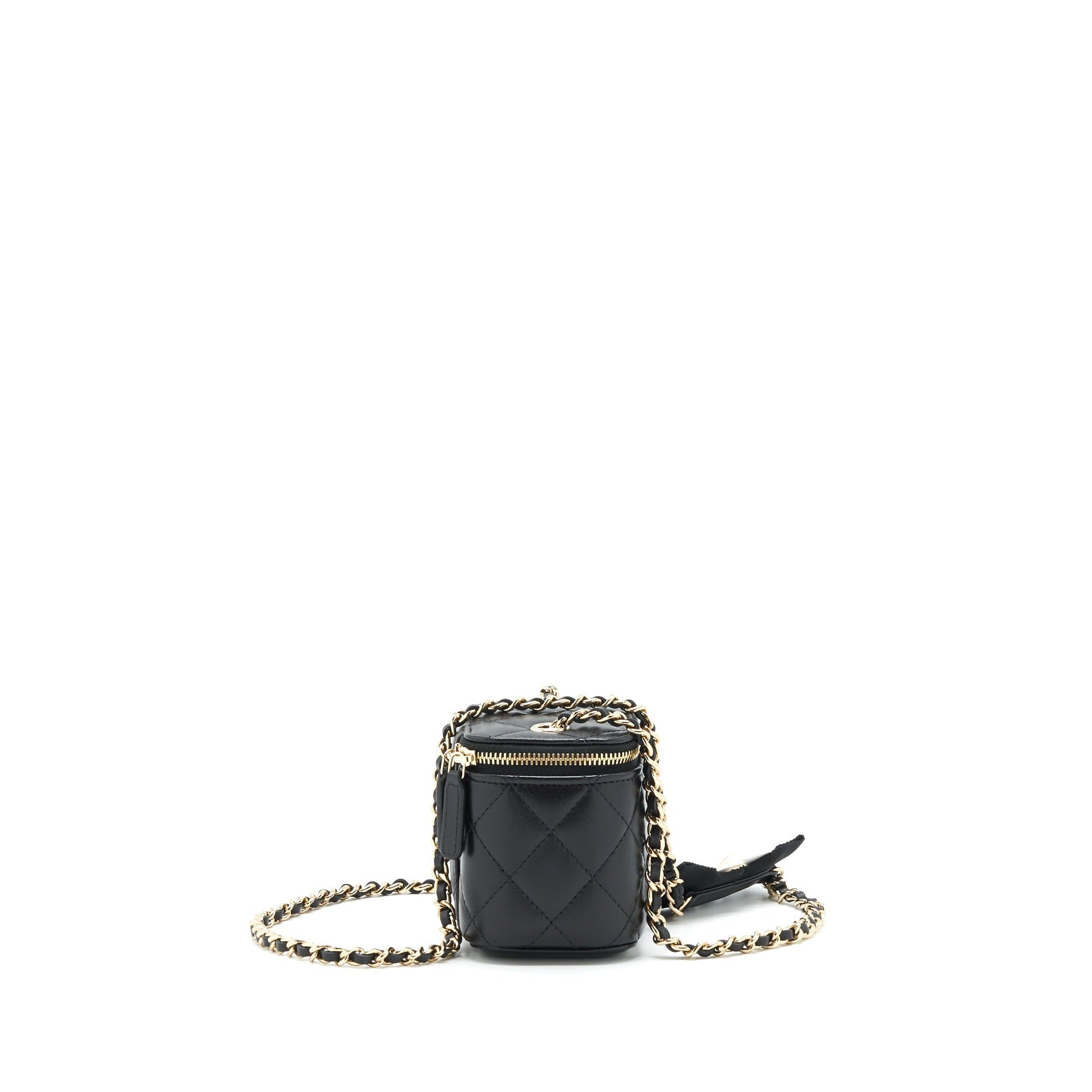 Chanel Vanity Camellia Lambskin LGHW Black Mini Bag