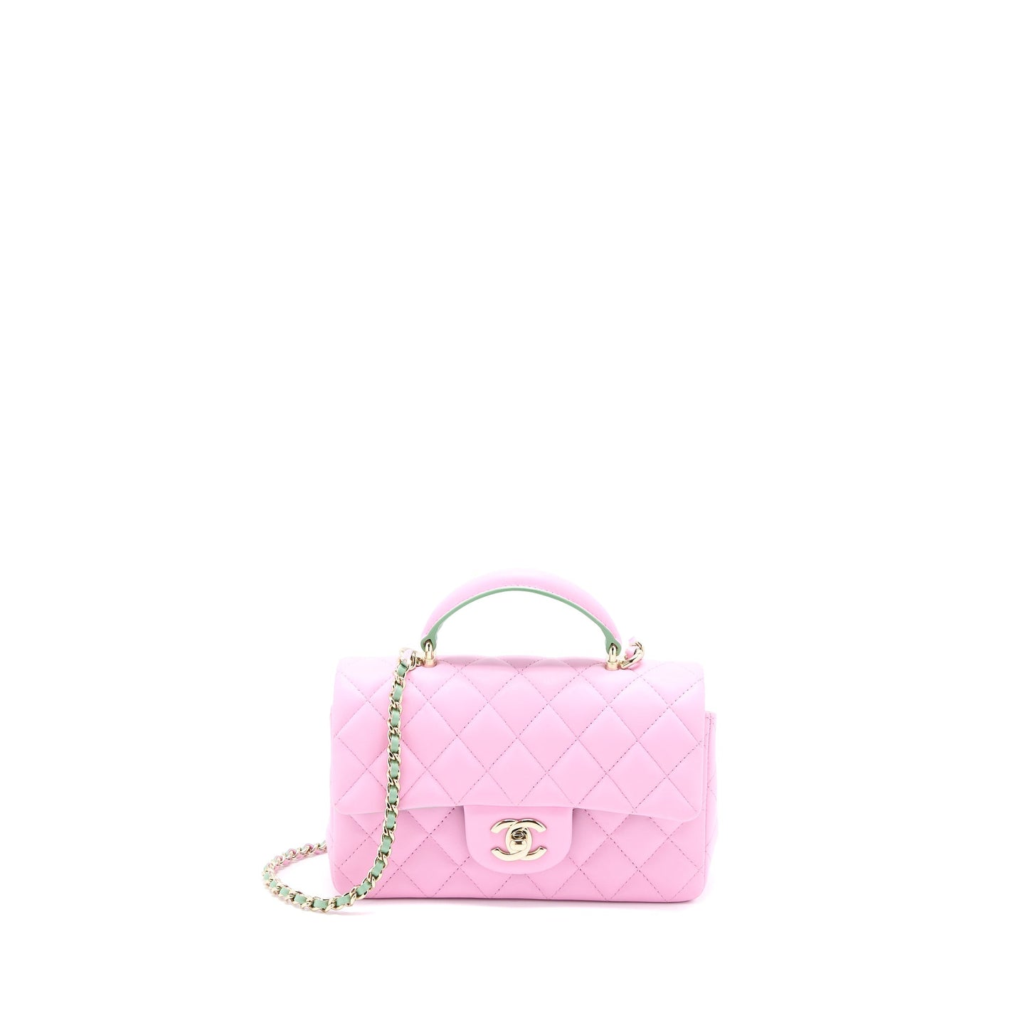 Chanel Top Handle Rectangular Lambskin Light LGHW Green Pink Mini Bag