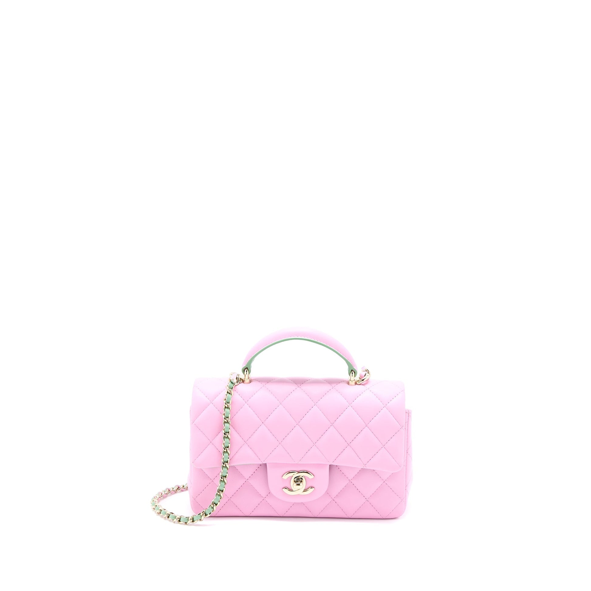 Chanel Top Handle Rectangular Lambskin Light LGHW Green Pink Mini Bag