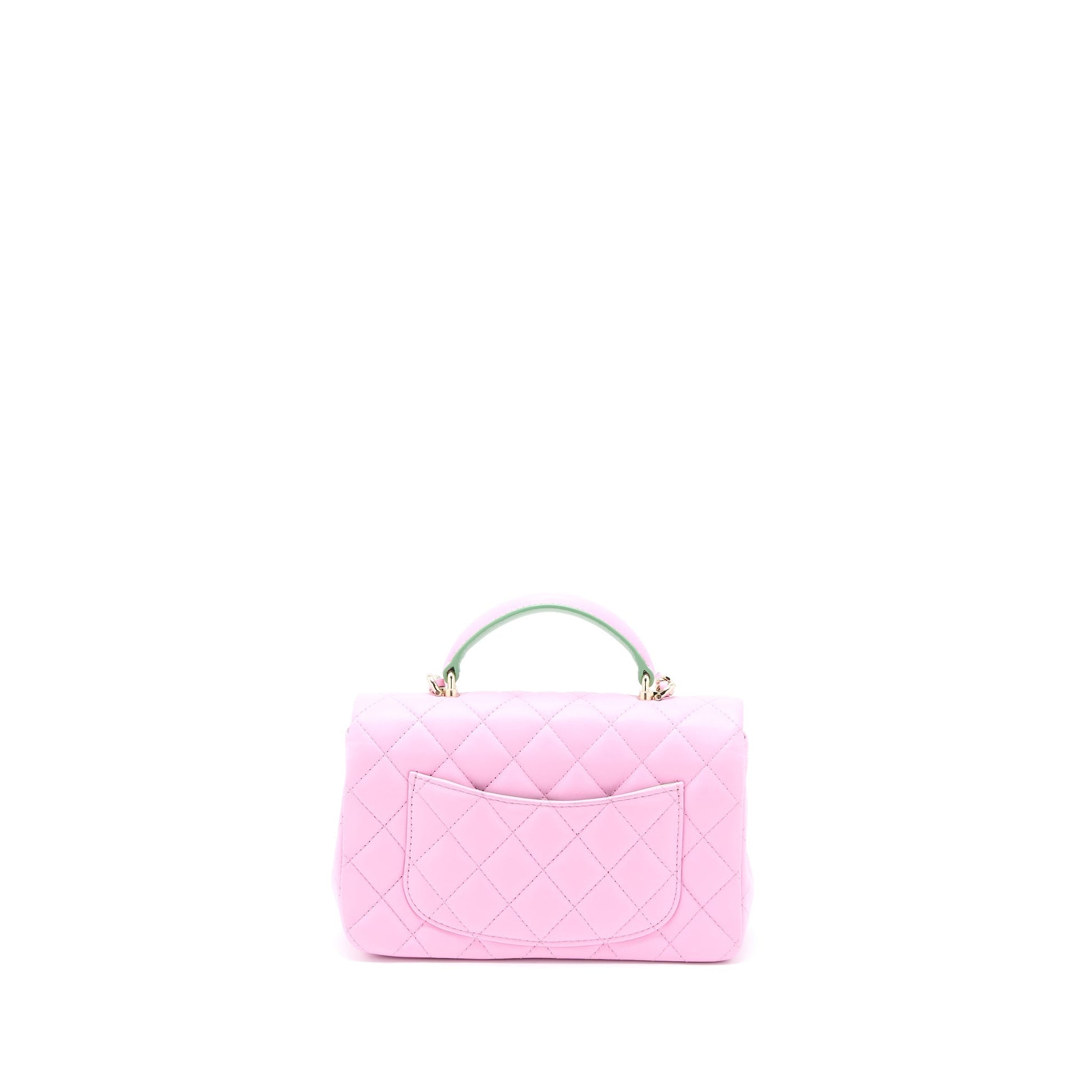 Chanel Top Handle Rectangular Lambskin Light LGHW Green Pink Mini Bag