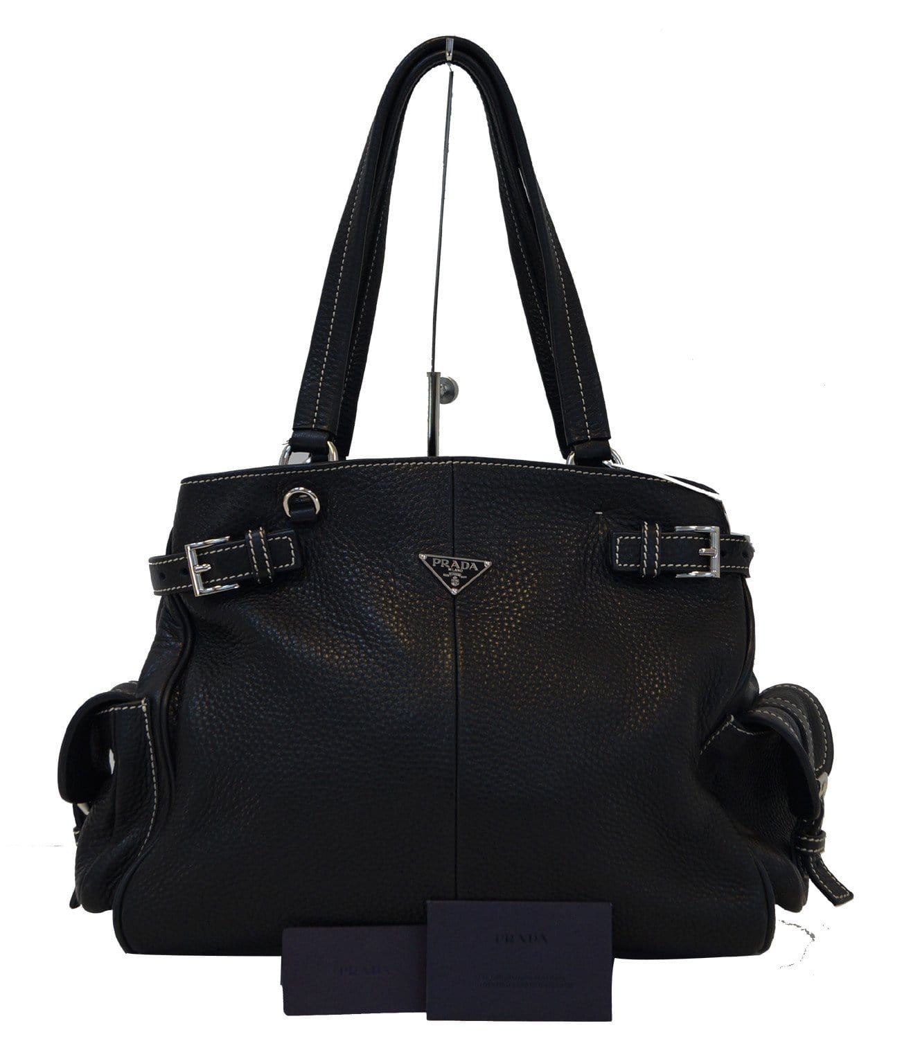 Prada Daino Calfskin Shoulder Bag Leather Vitello Black