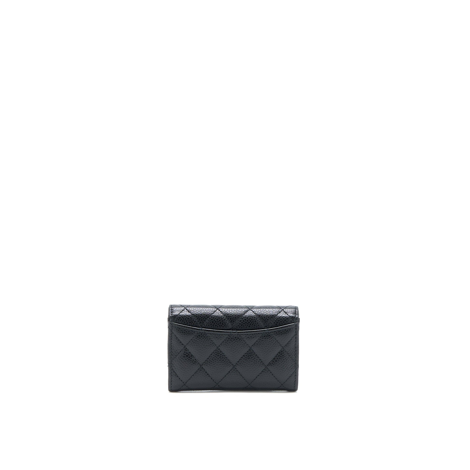 Chanel Classic Flap Card Holder Caviar SHW Black Wallet Case Shw 4