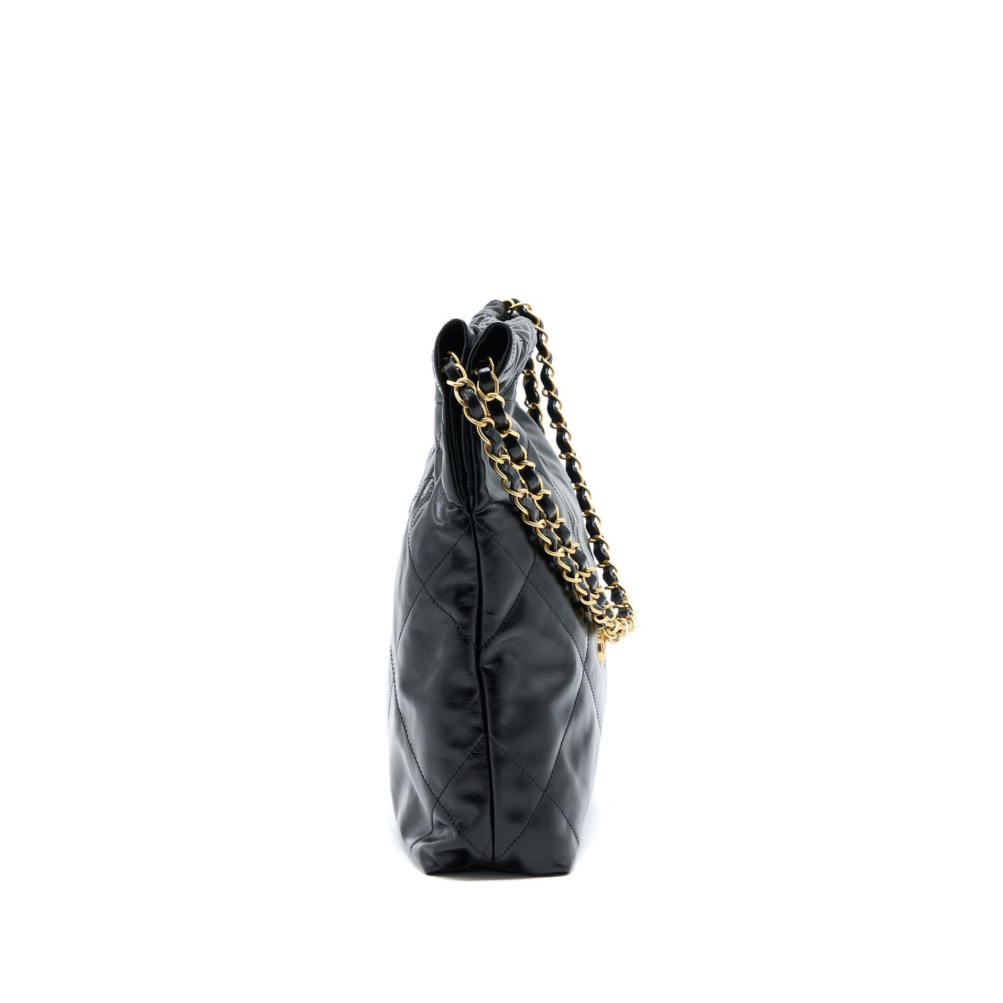 Chanel 22 Letter Shiny Calfskin GHW Microchip Black Gold Small Handbag