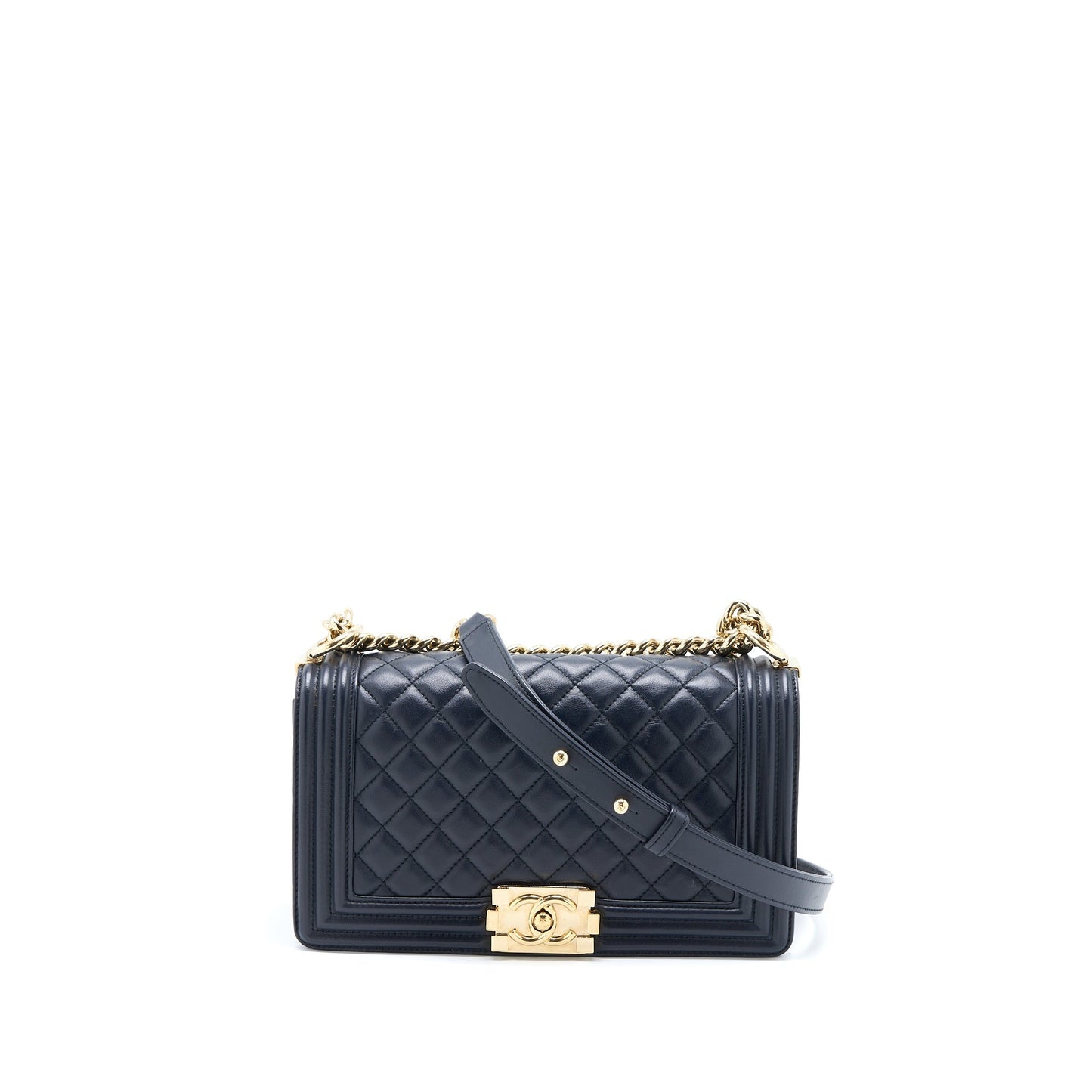 Chanel Boy Calfskin Navy LGHW Handbag
