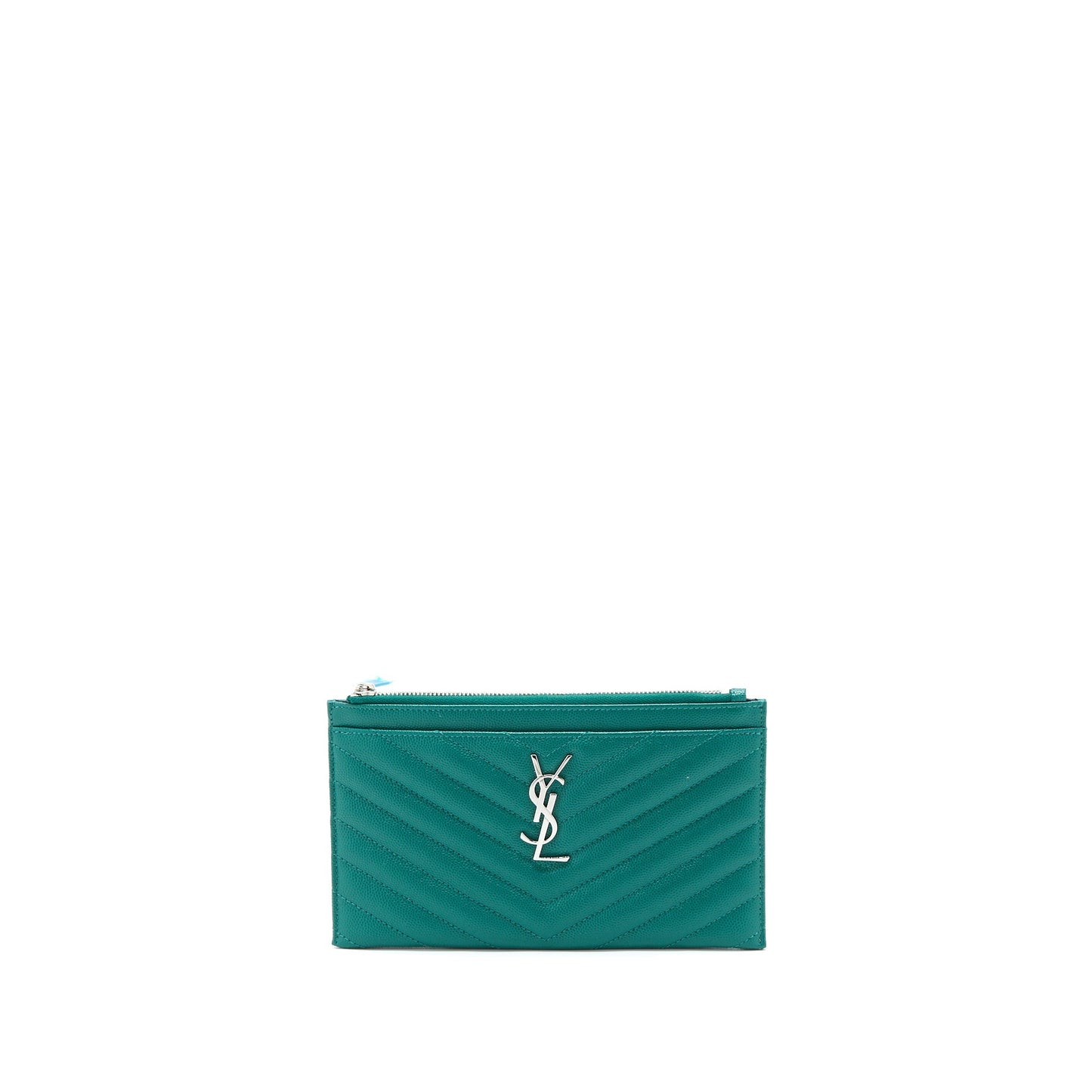 YSL Saint Laurent Saint Laurent Cassandra Zipped Pouch Grained Calfskin Matelasse Green Travel Bag