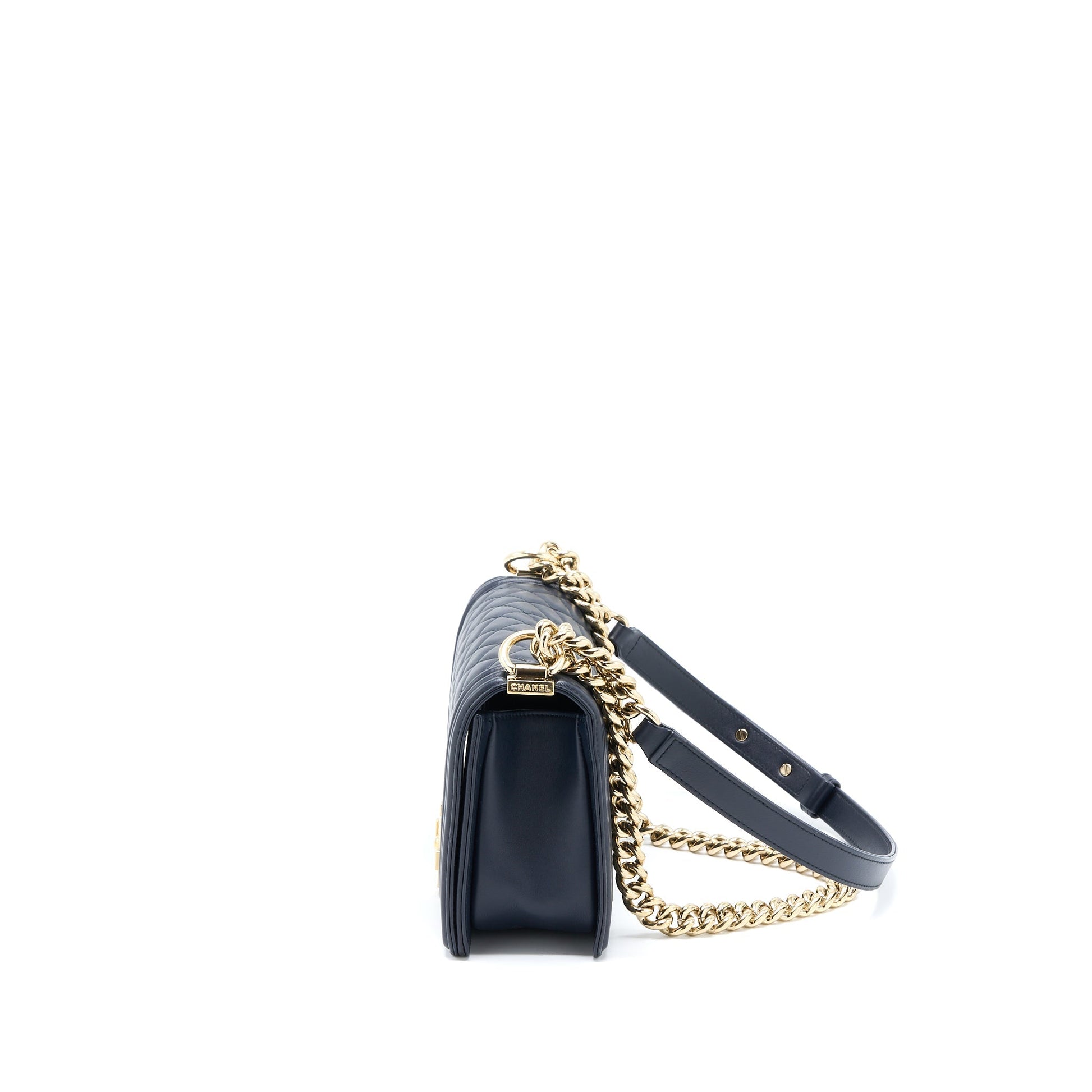 Chanel Boy Calfskin Navy LGHW Handbag