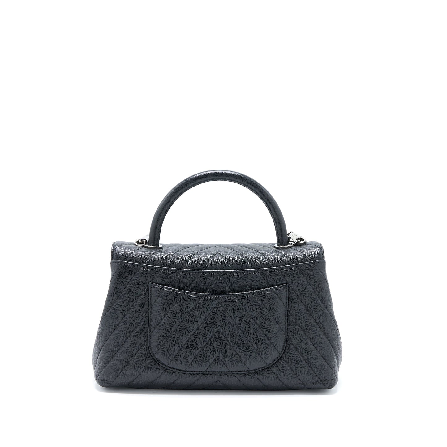 Chanel Coco Handle Chevron Caviar SHW Black Handbag