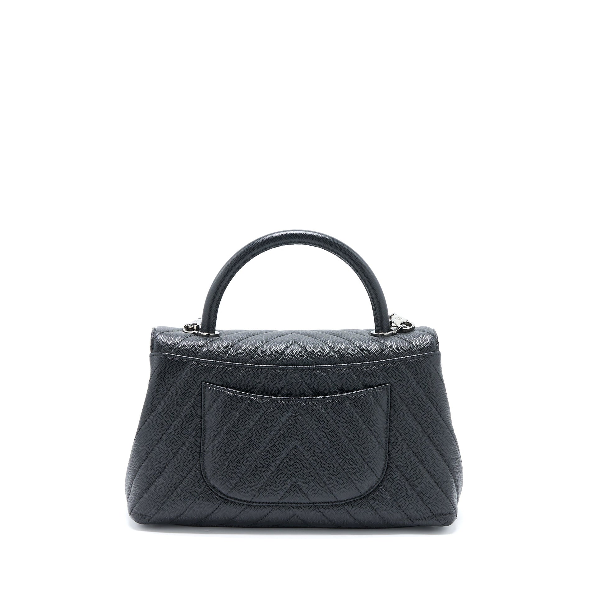 Chanel Coco Handle Chevron Caviar SHW Black Handbag