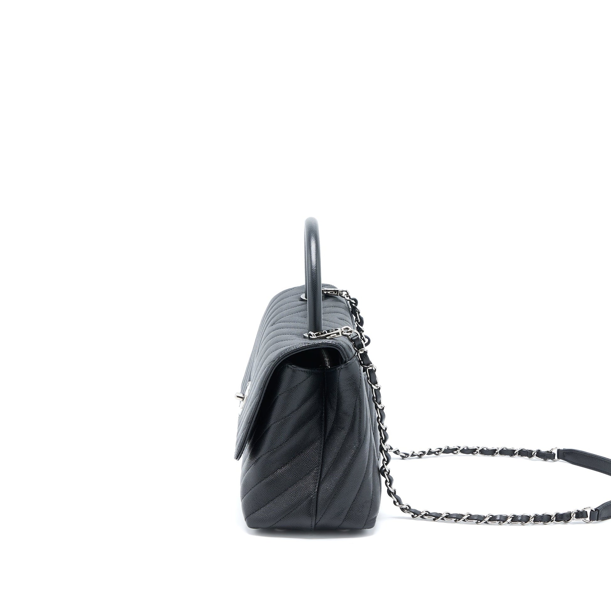 Chanel Coco Handle Chevron Caviar SHW Black Handbag