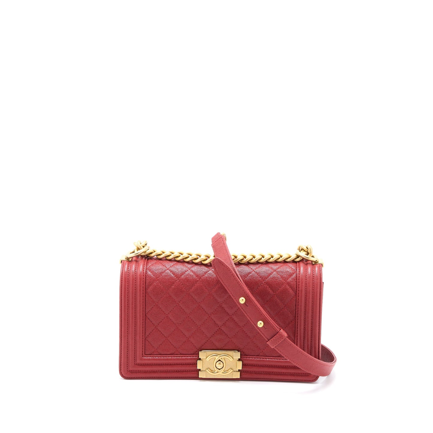 Chanel Boy Grained Calfskin Brushed GHW Red Handbag Brushed Ghw