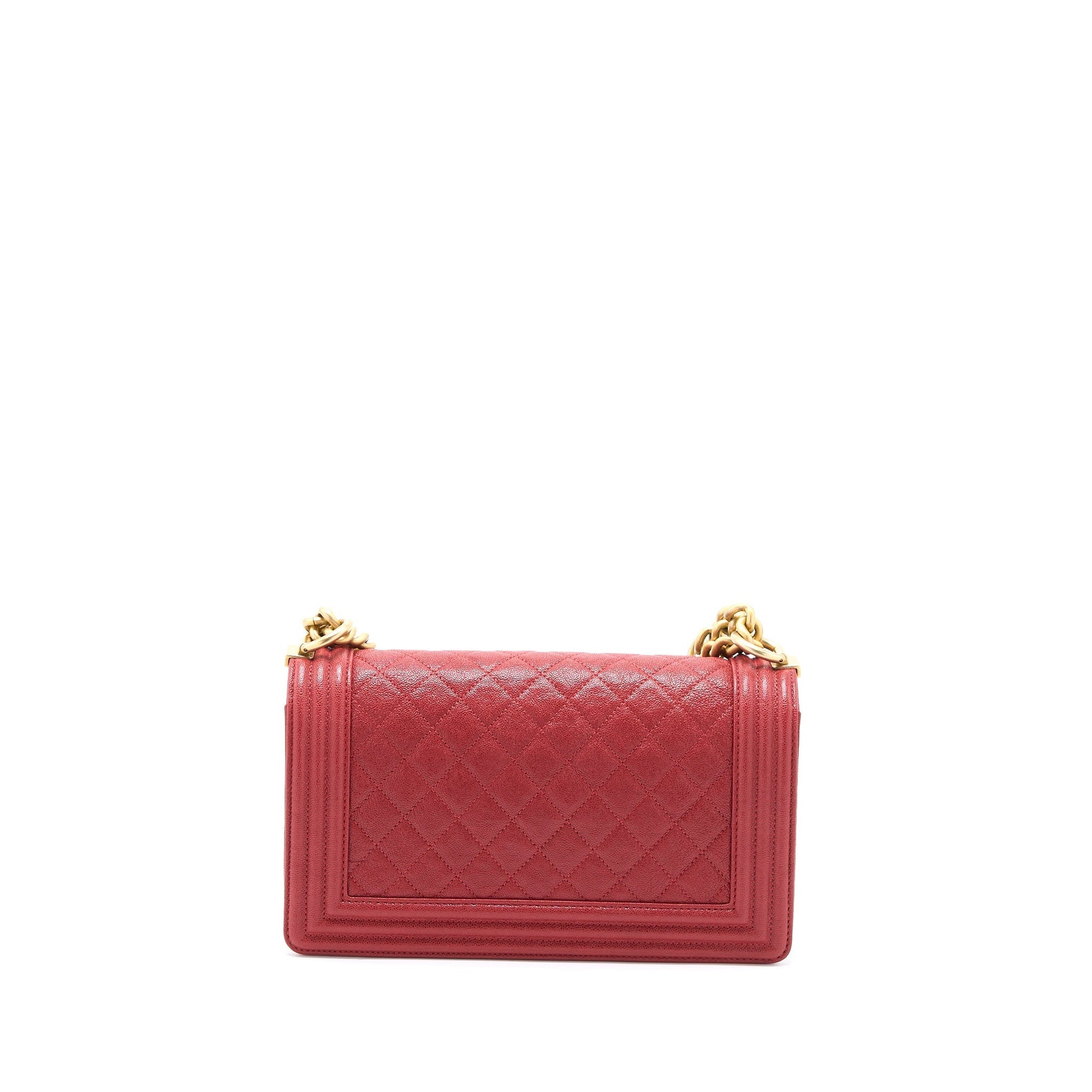 Chanel Boy Grained Calfskin Brushed GHW Red Handbag Brushed Ghw