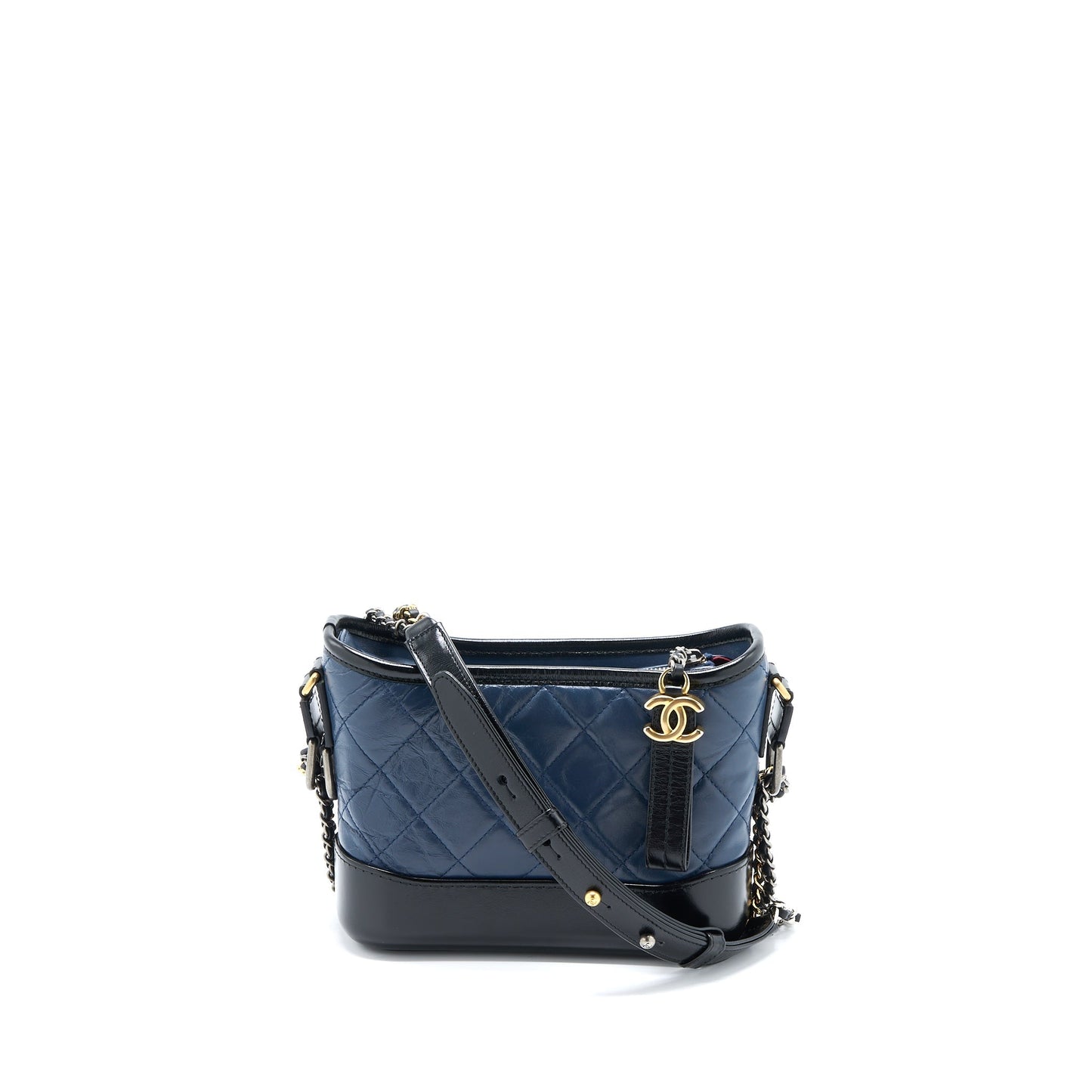 Chanel Gabrielle Hobo Aged Calfskin Navy Hardware Multicolour Black Small Shoulder Bag