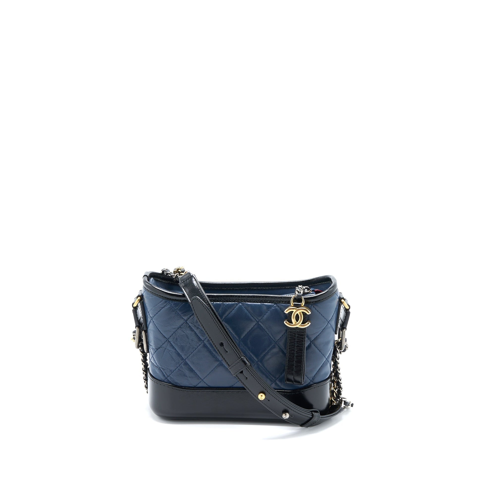 Chanel Gabrielle Hobo Aged Calfskin Navy Hardware Multicolour Black Small Shoulder Bag