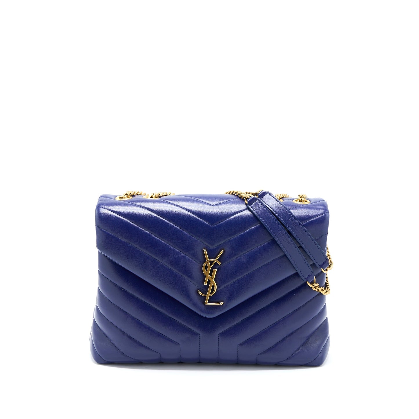 YSL Saint Laurent Loulou Purse Calfskin Shoulder Bag Blue Mini