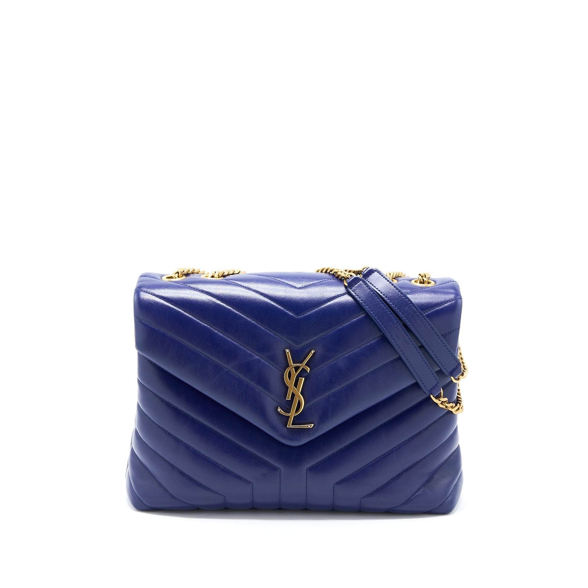 YSL Saint Laurent Loulou Purse Calfskin Shoulder Bag Blue Mini