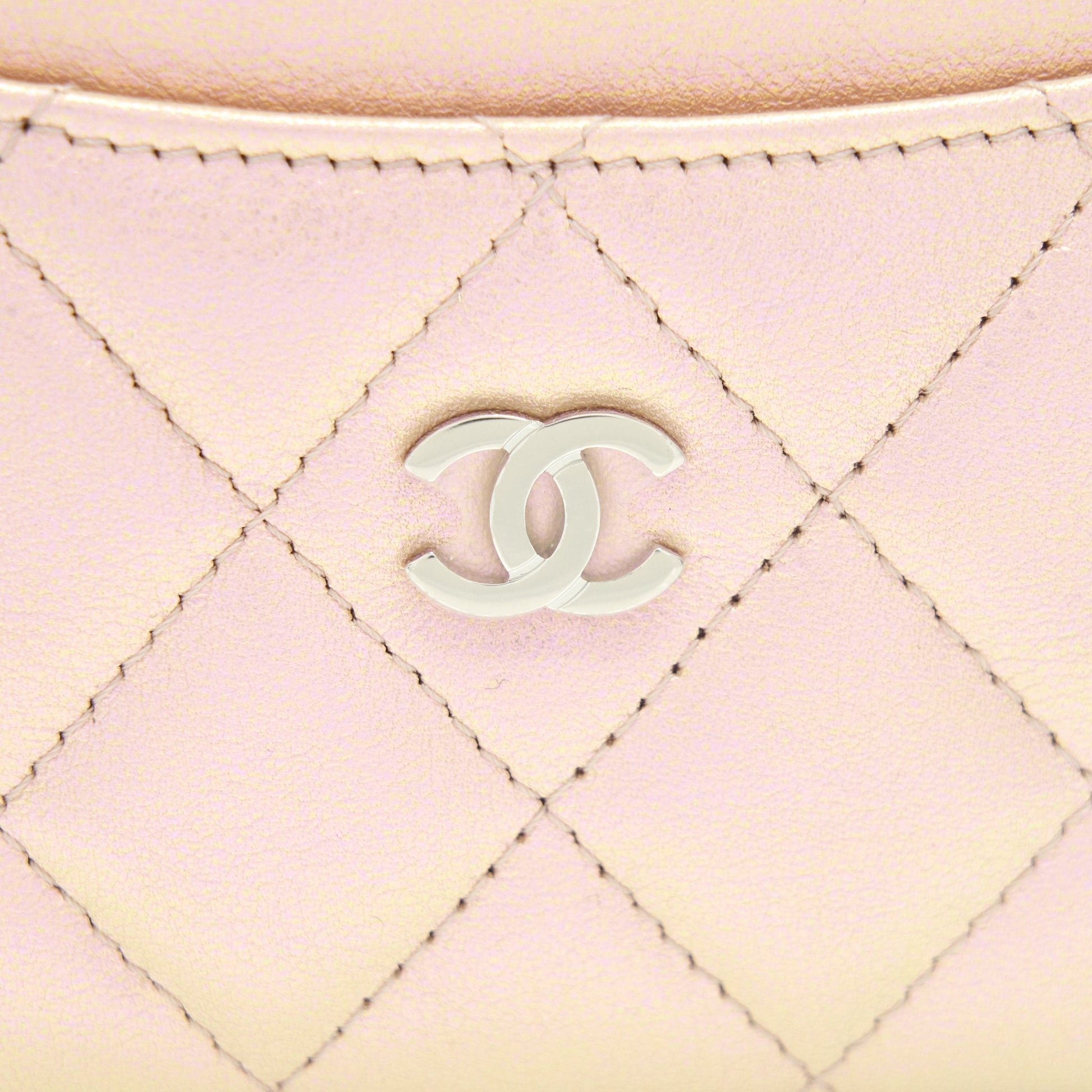 Chanel 21K Iridescent Flat Card Holder Pink Wallet Case
