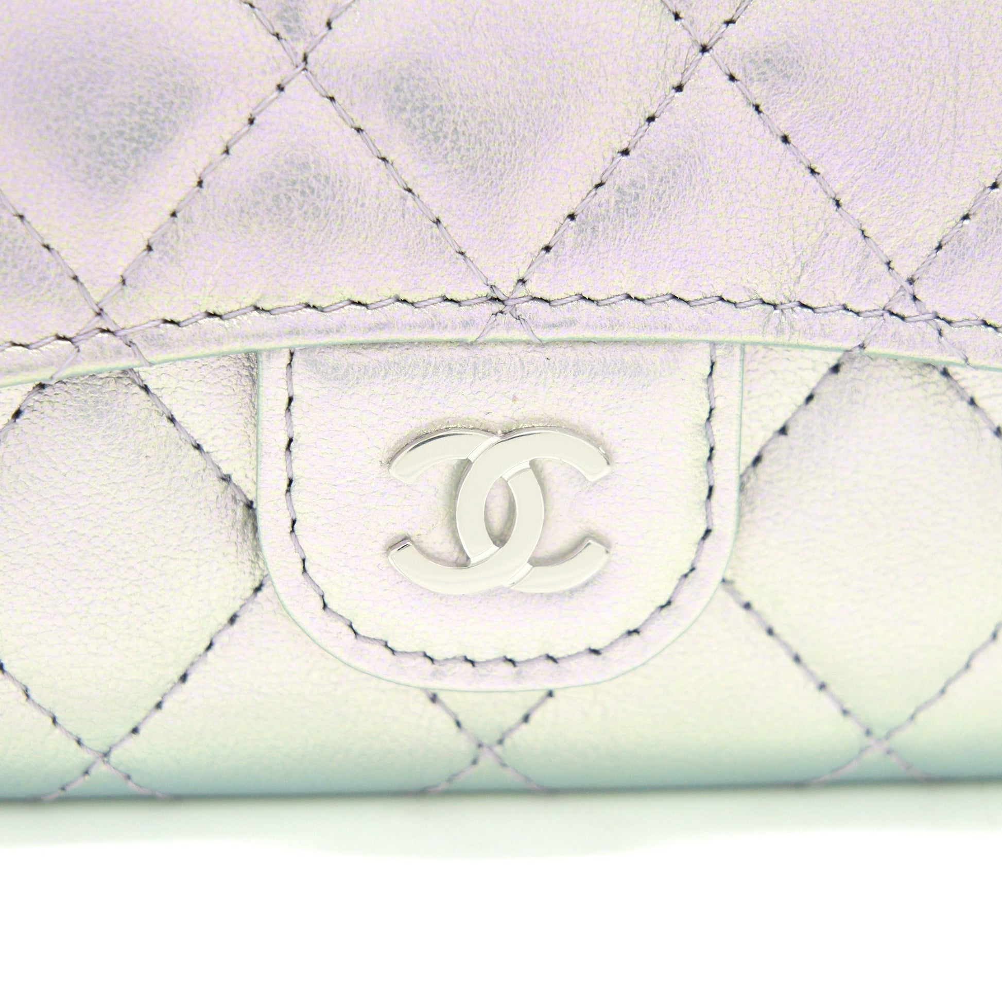 Chanel 21K Iridescent Flap Card Holder Grey Wallet Case