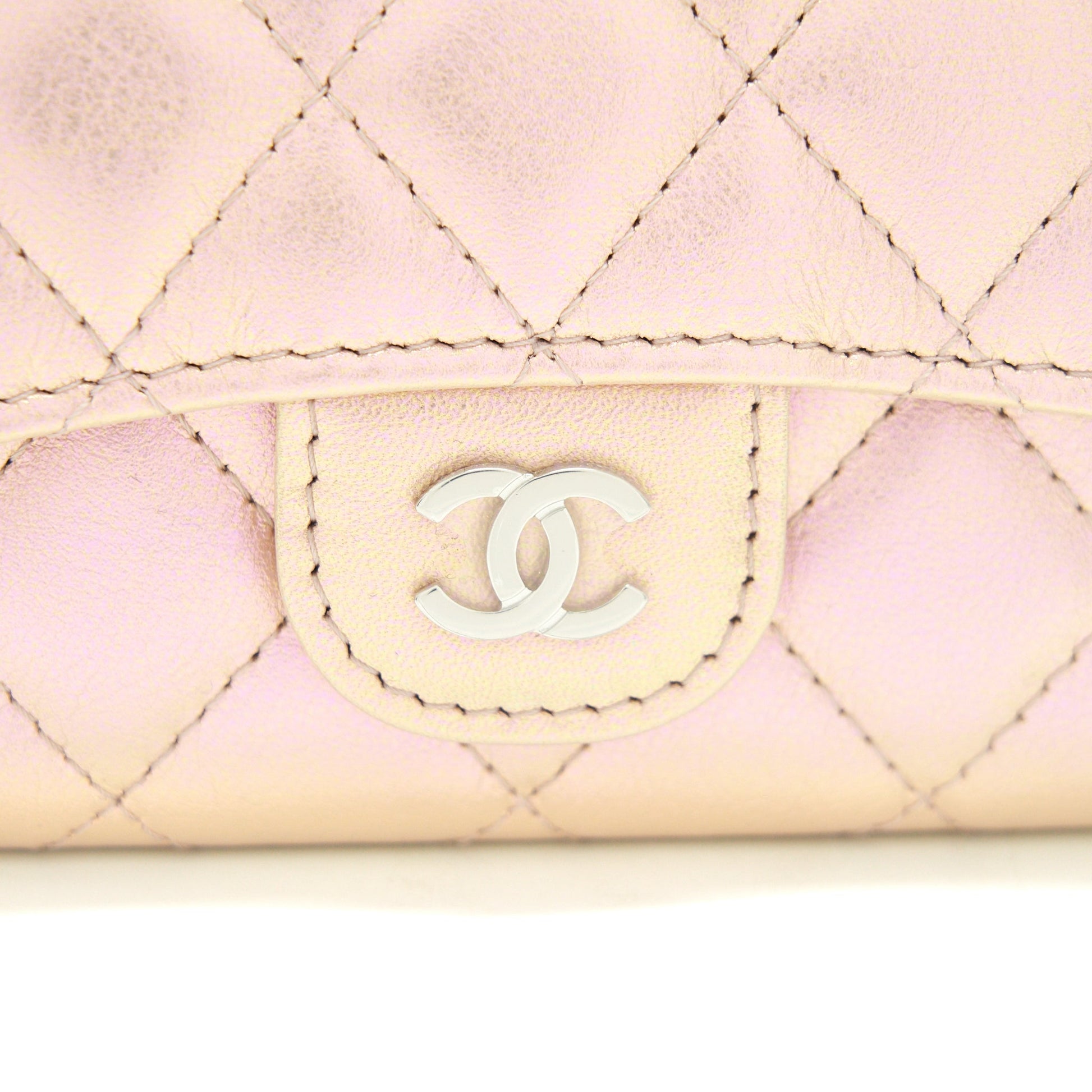 Chanel 21K Iridescent Flap Card Holder Pink Wallet Case