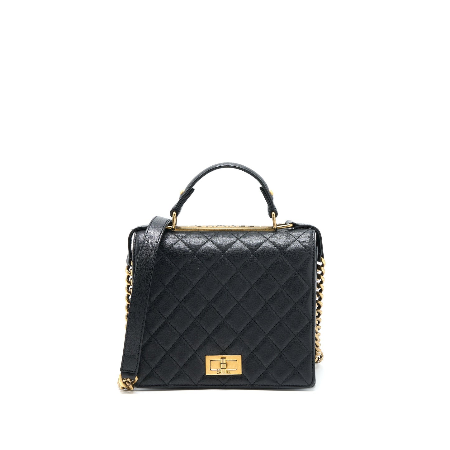 Chanel Rita Top Handle Flap Grained Goatskin Black Shoulder Bag