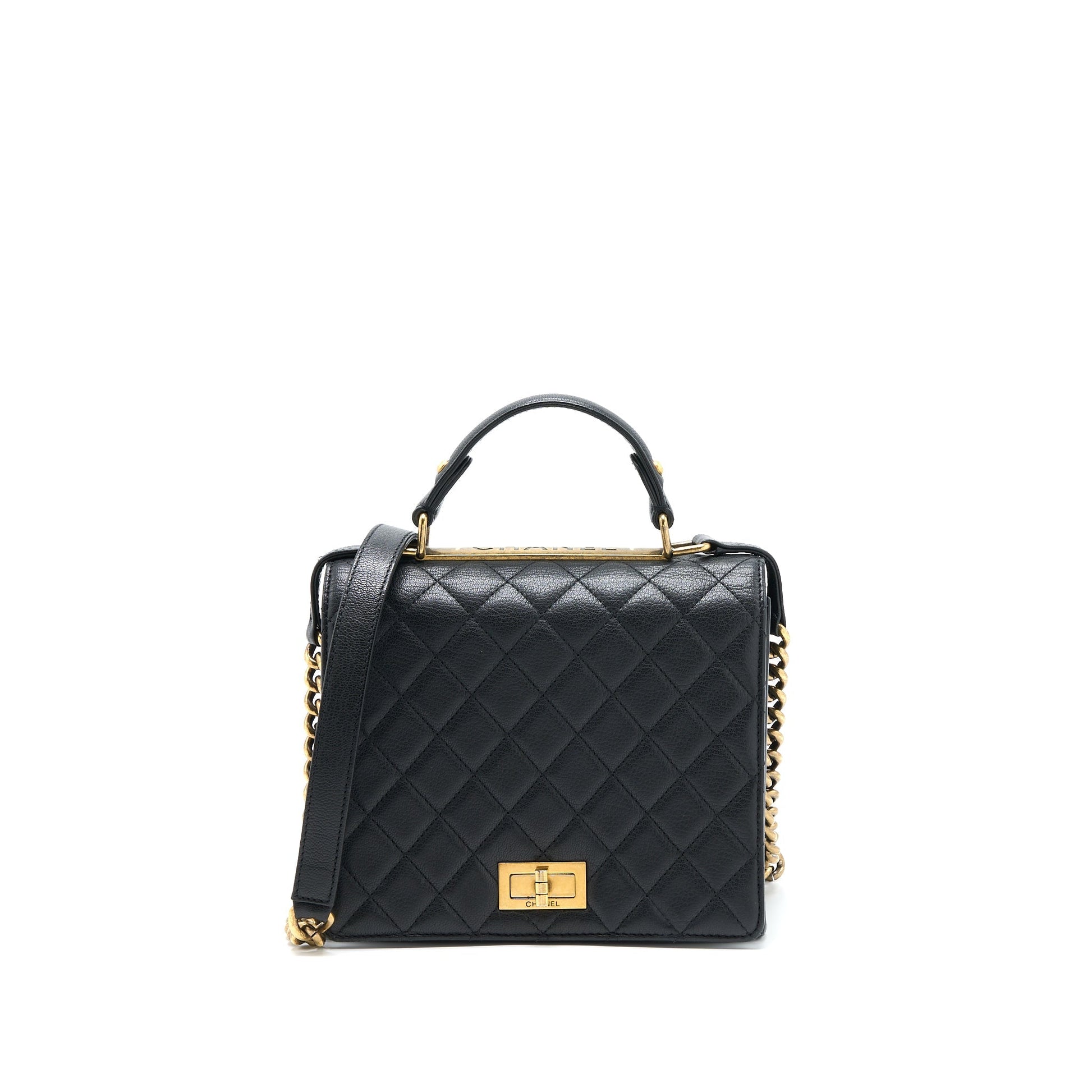 Chanel Rita Top Handle Flap Grained Goatskin Black Shoulder Bag