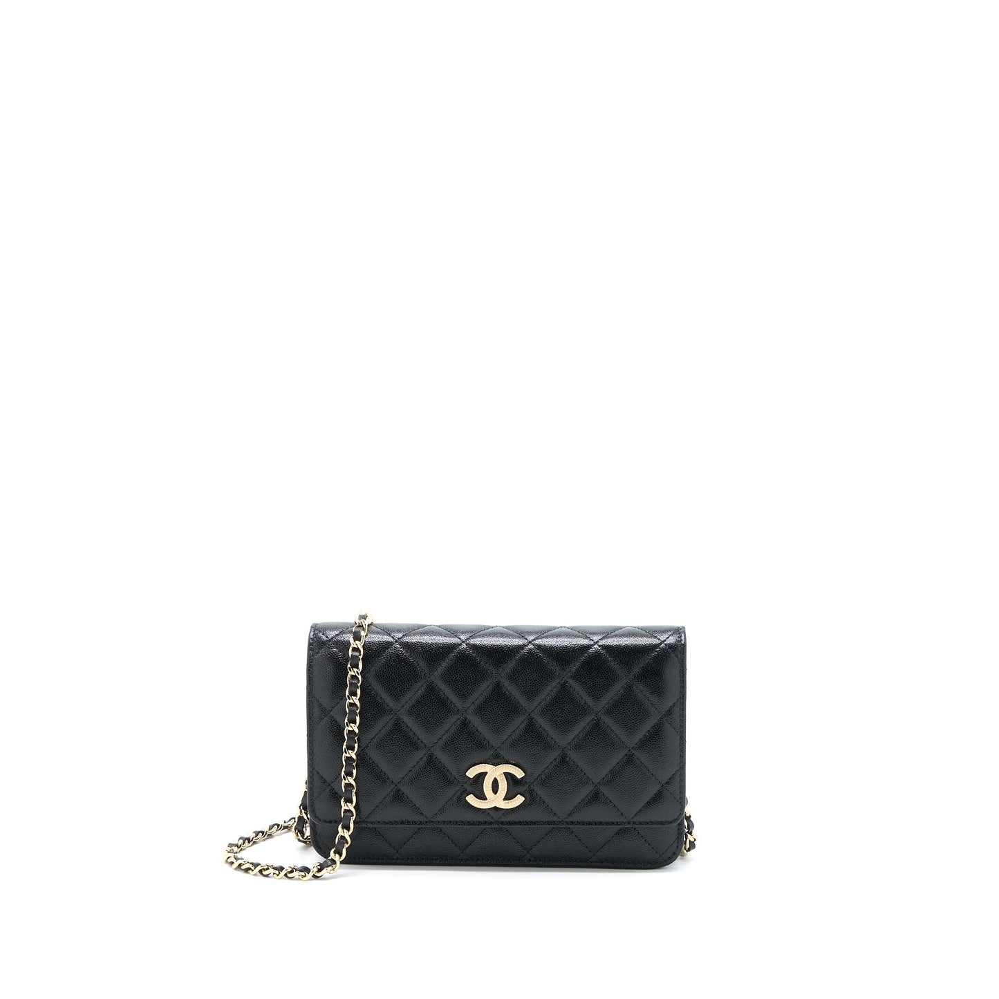 Chanel 22B Detail CC Logo On Caviar Black Wallet Case
