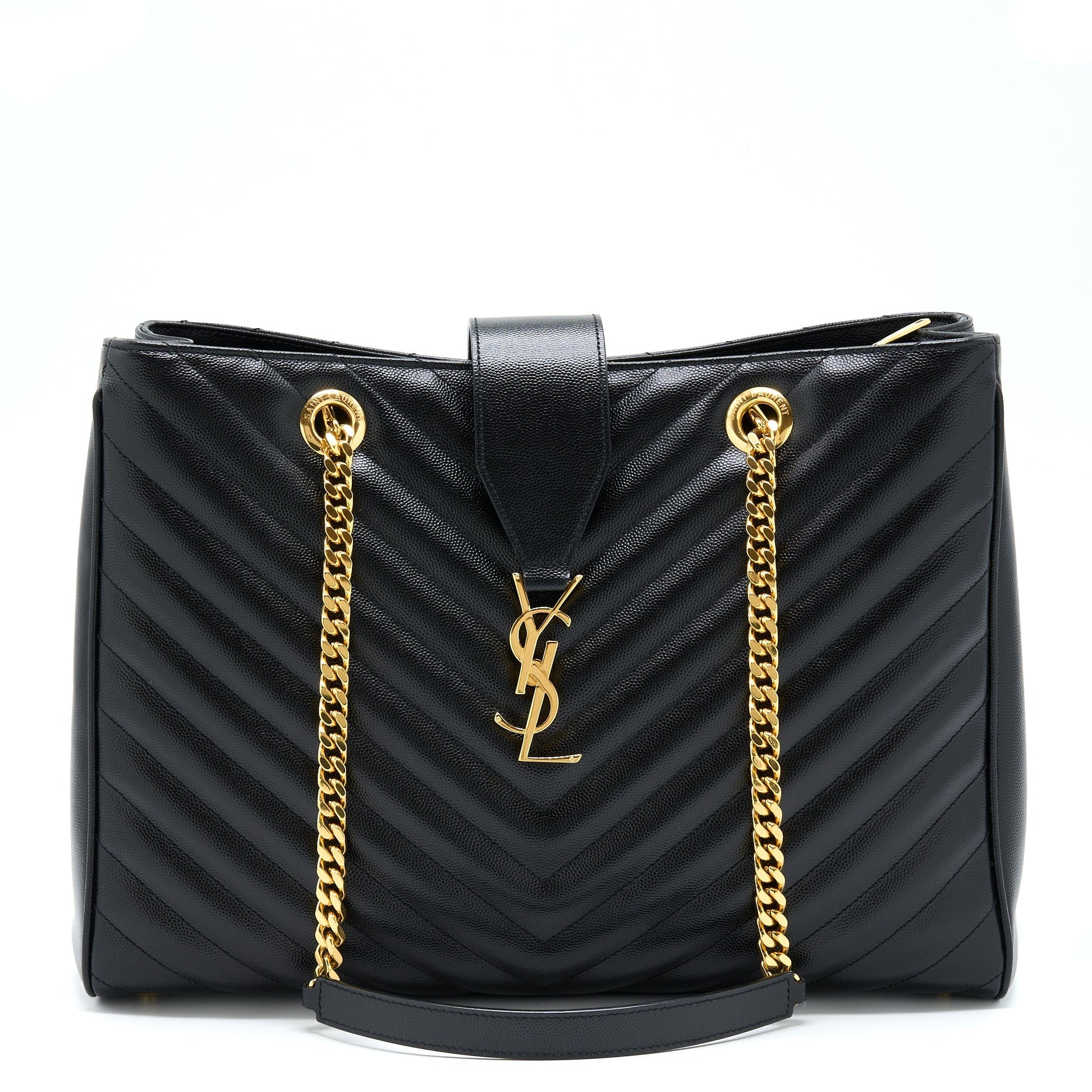 YSL Saint Laurent Chevron Tote Purse Black Tote Bag
