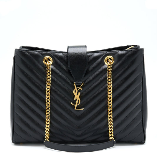 YSL Saint Laurent Chevron Tote Purse Black Tote Bag
