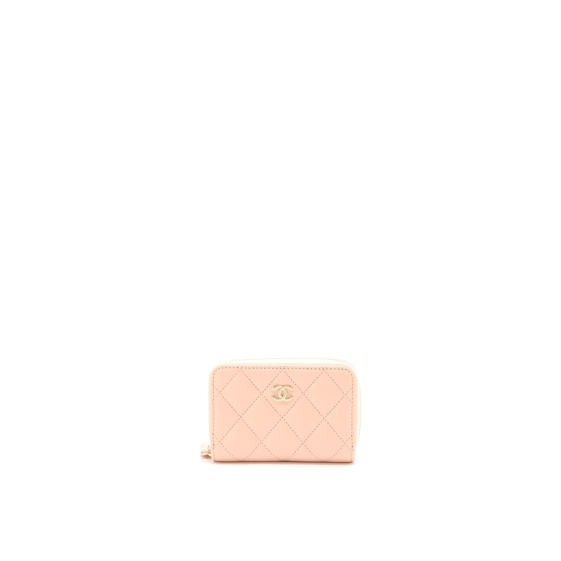 Chanel Zip Card Holder Lambskin Light LGHW Pink Wallet Case