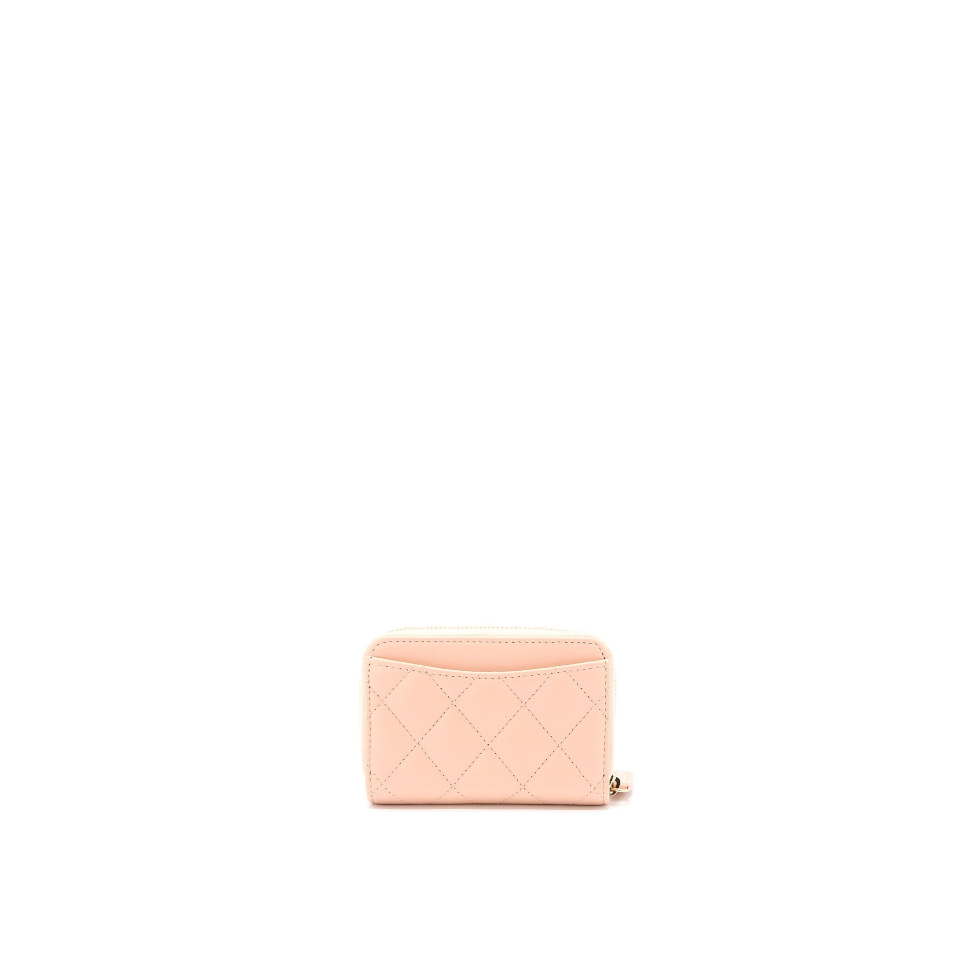 Chanel Zip Card Holder Lambskin Light LGHW Pink Wallet Case