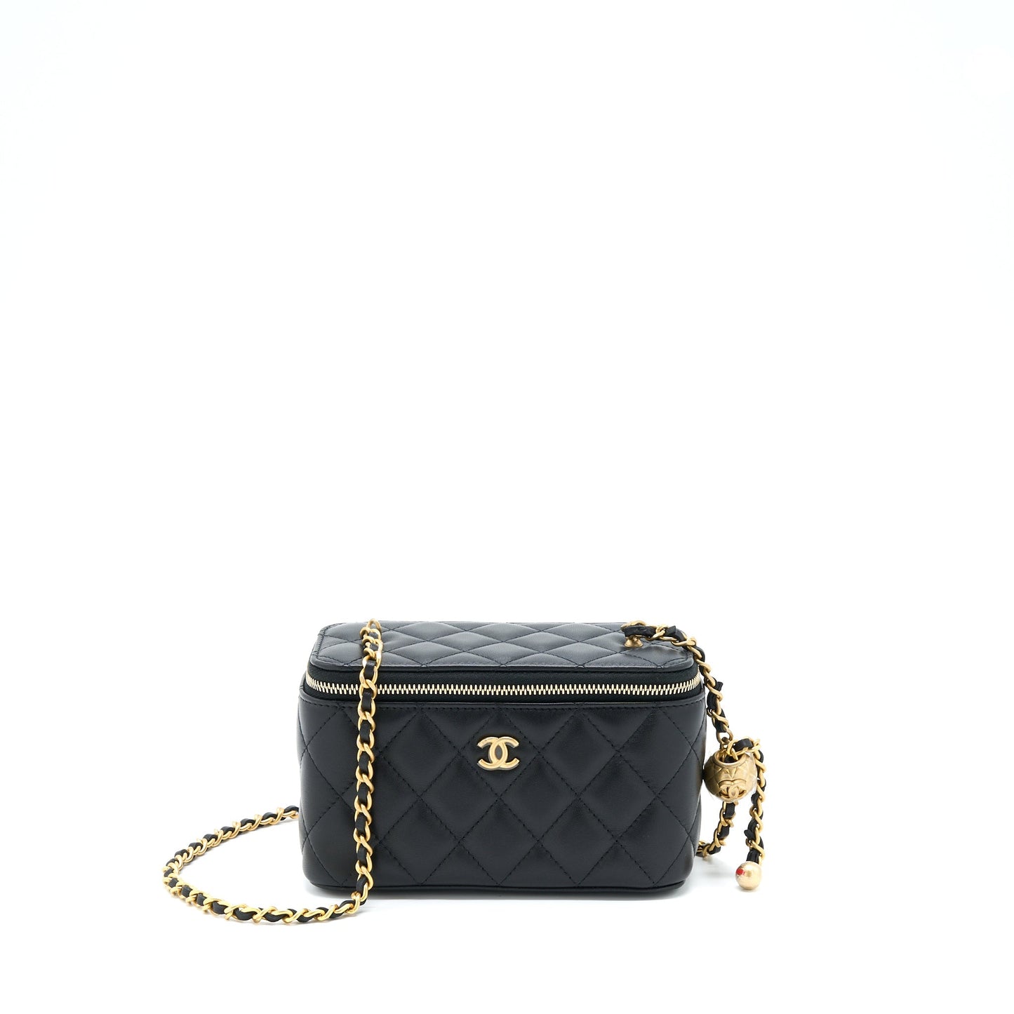 Chanel 22B Pearl Crush Long Vanity Lambskin Black Handbag
