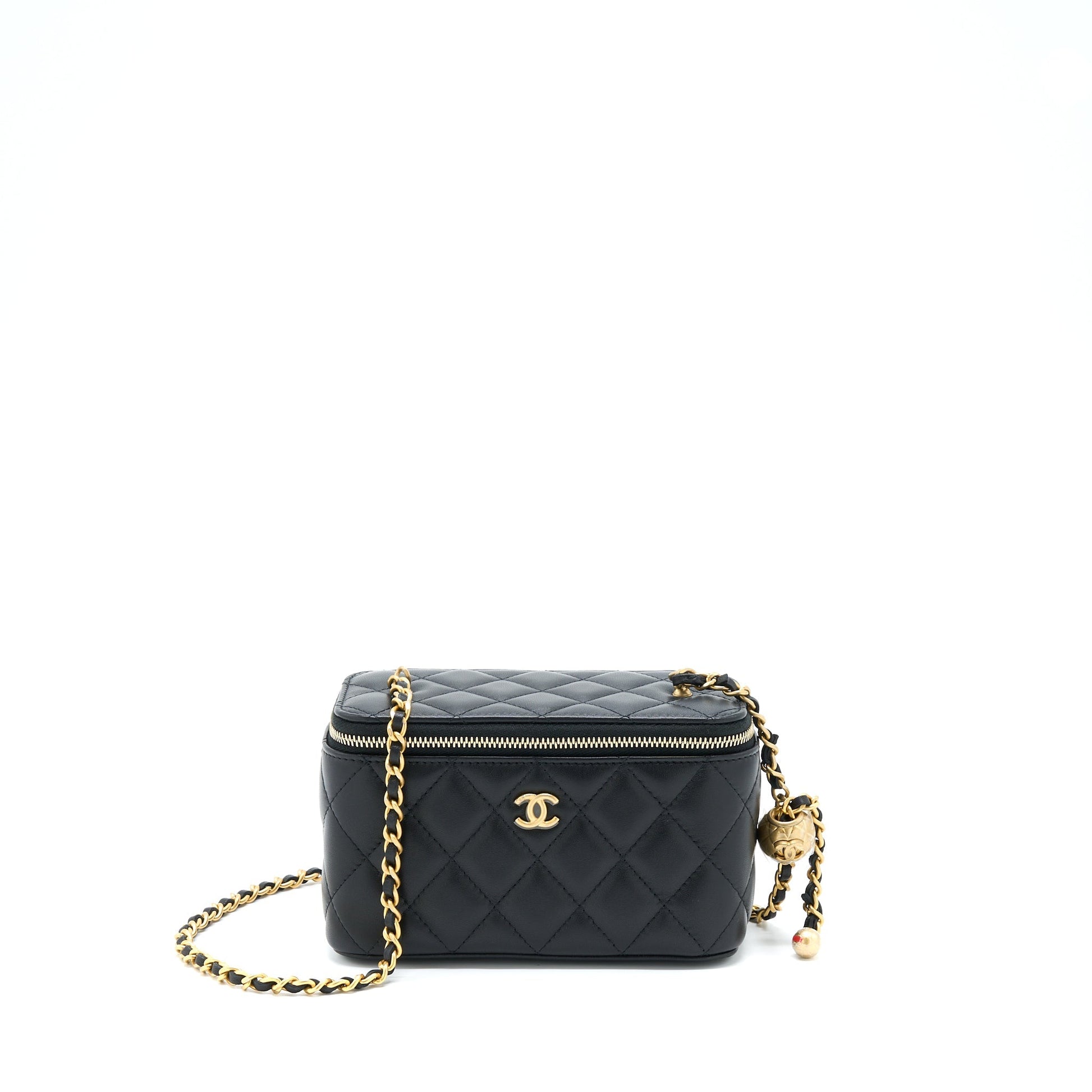 Chanel 22B Pearl Crush Long Vanity Lambskin Black Handbag