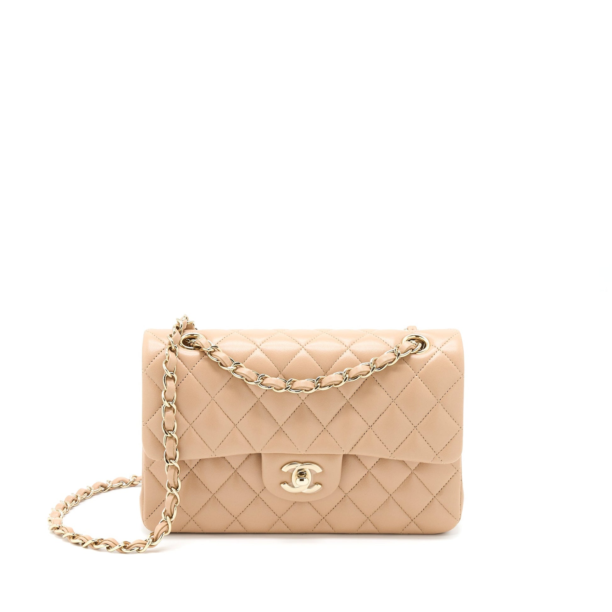 Chanel 22B Classic Flap Lambskin LGHW Beige Small Shoulder Bag