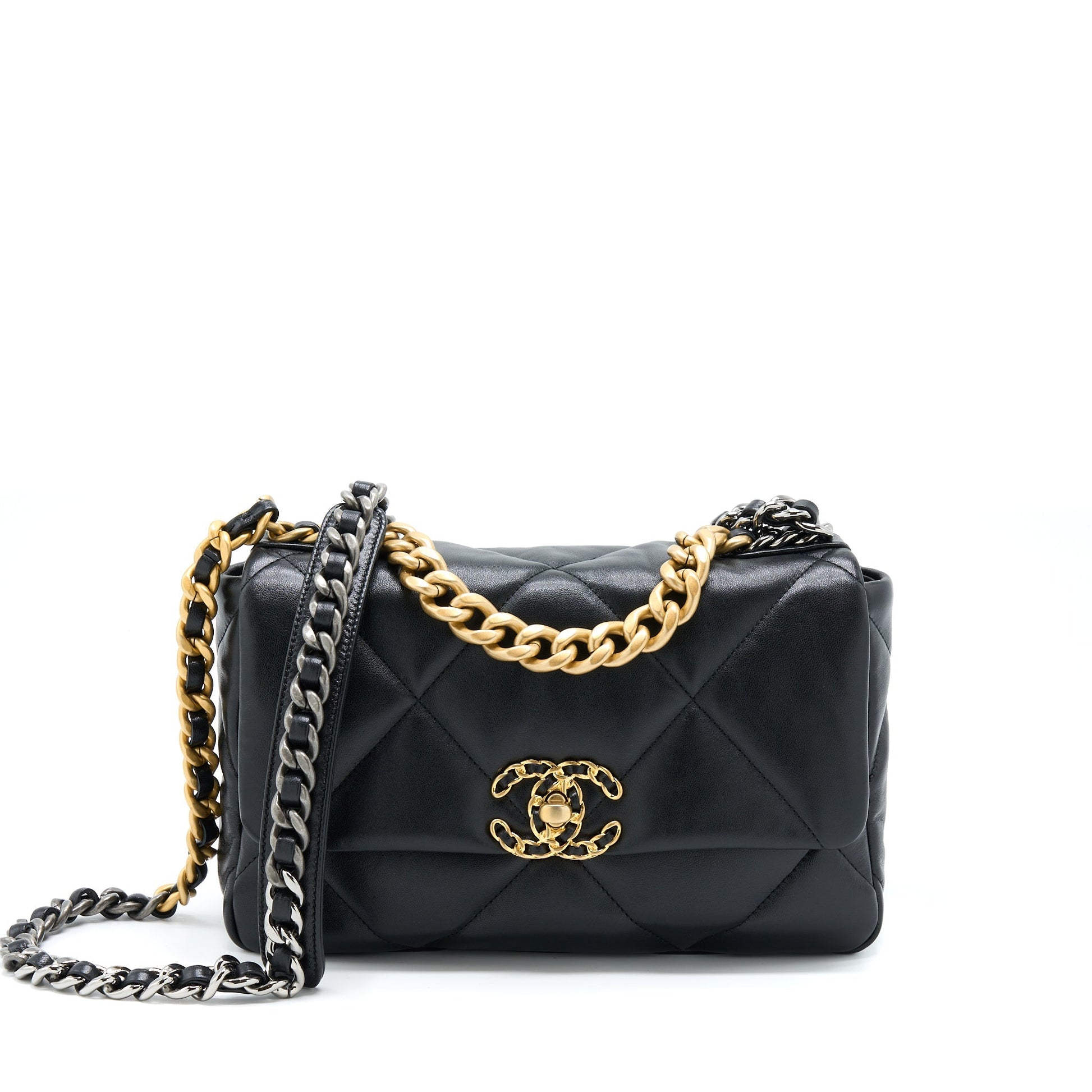Chanel 19 Lambskin Hardware Microchip Multicolour Black Small Handbag Hardware Microchip