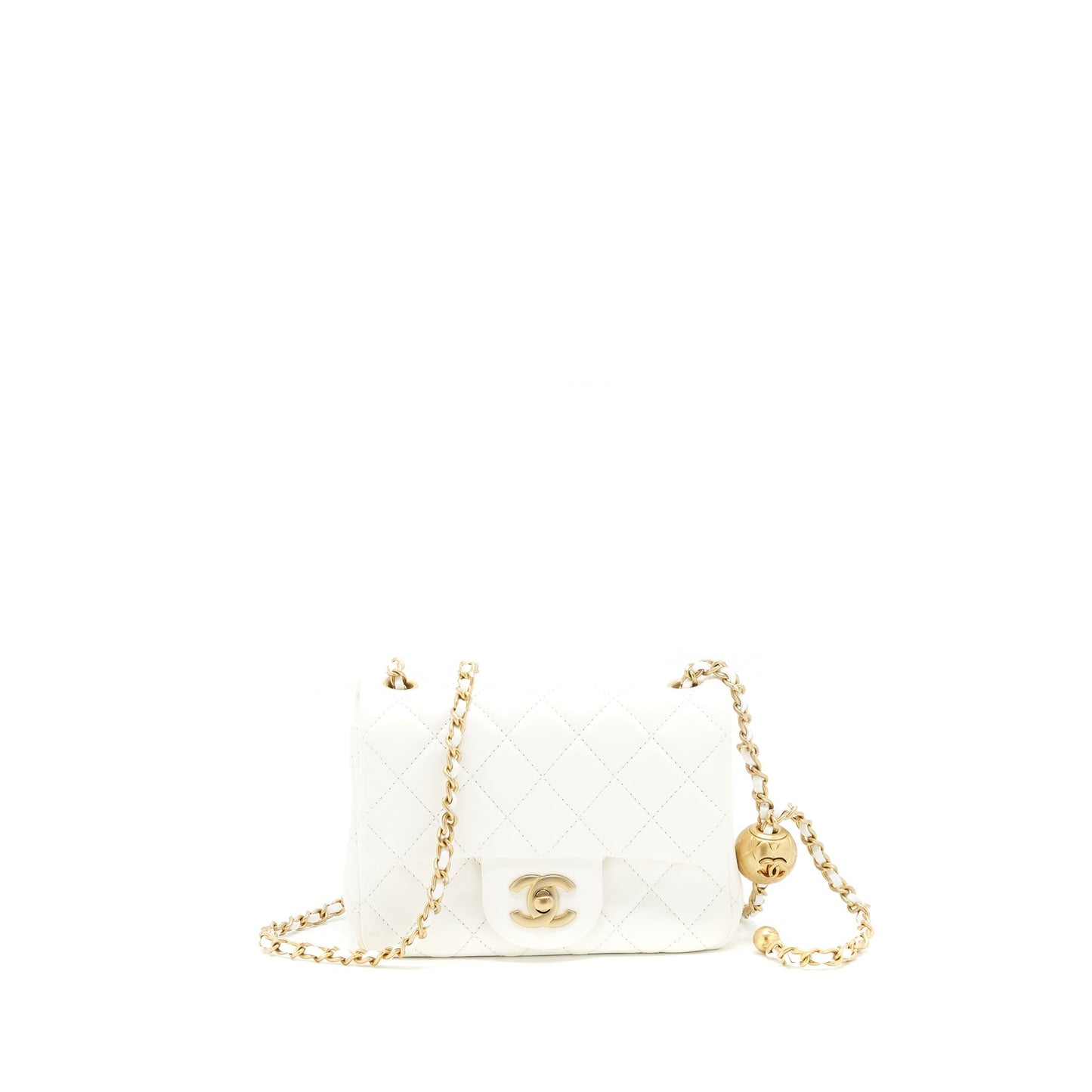 Chanel Pearl Crush Square Flap GHW White Shoulder Bag