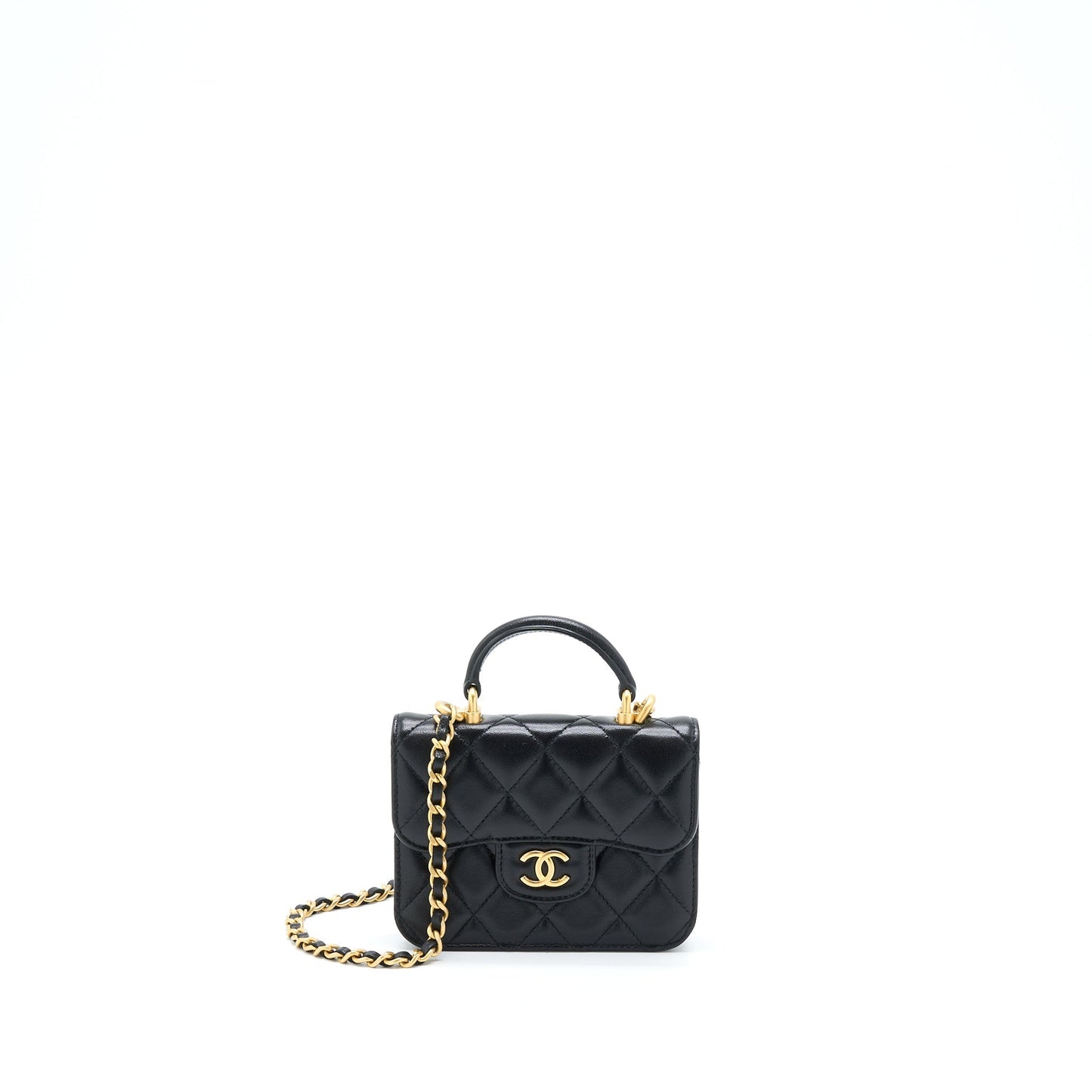 Chanel Top Handle Flap Card Holder Lambskin Black Wallet Case