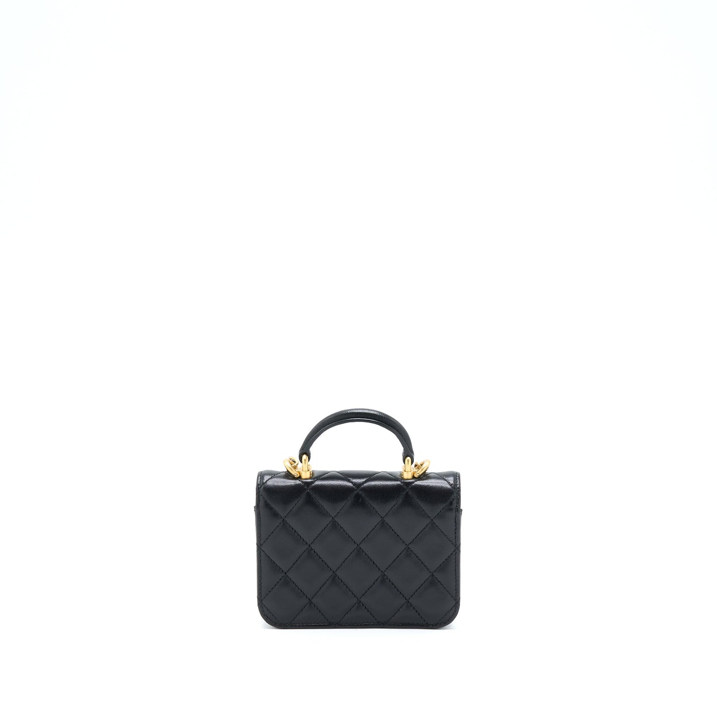 Chanel Top Handle Flap Card Holder Lambskin Black Wallet Case