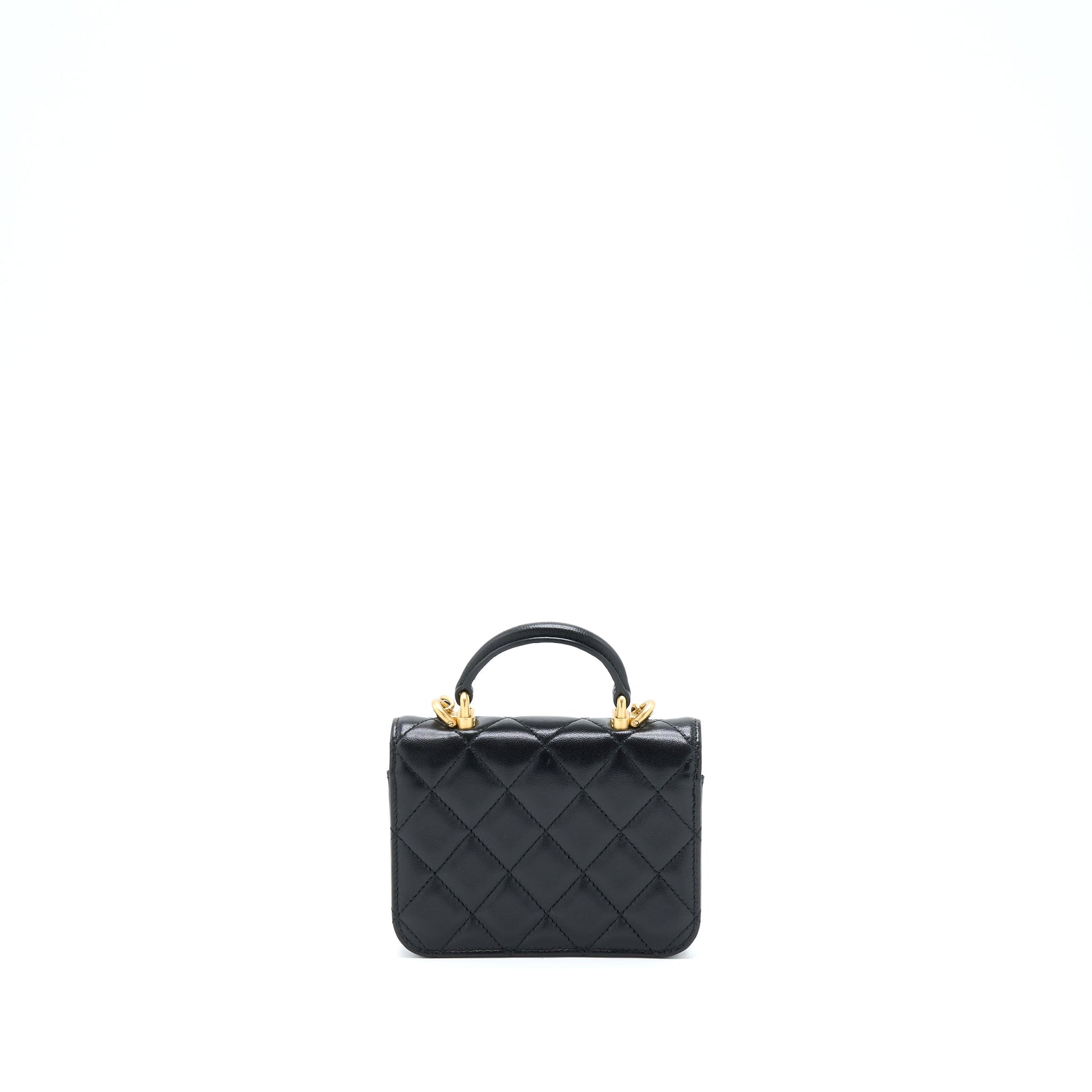 Chanel Top Handle Flap Card Holder Lambskin Black Wallet Case