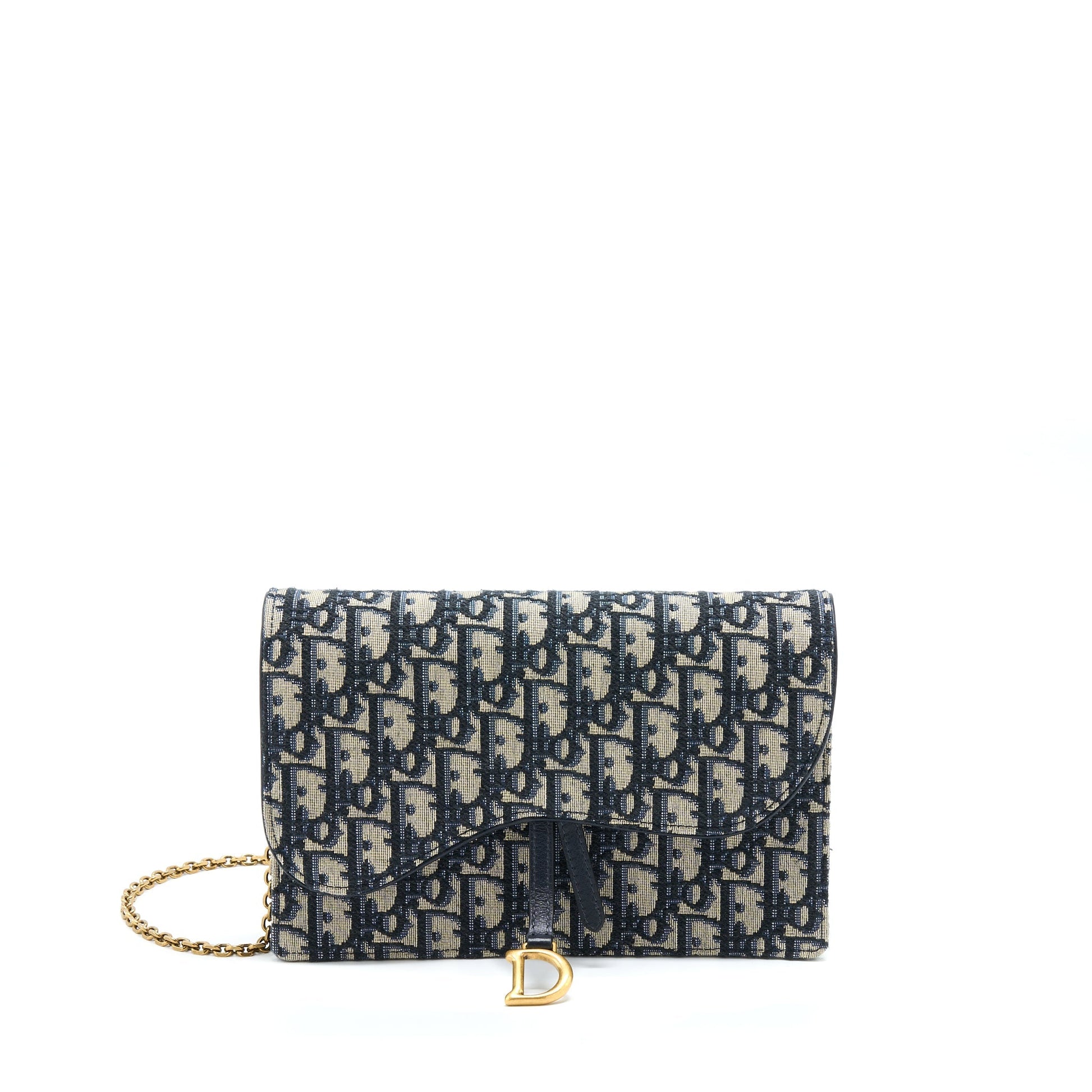 Dior Saddle Pouch With Oblique Jacquard Handbag Blue Chain Travel Bag