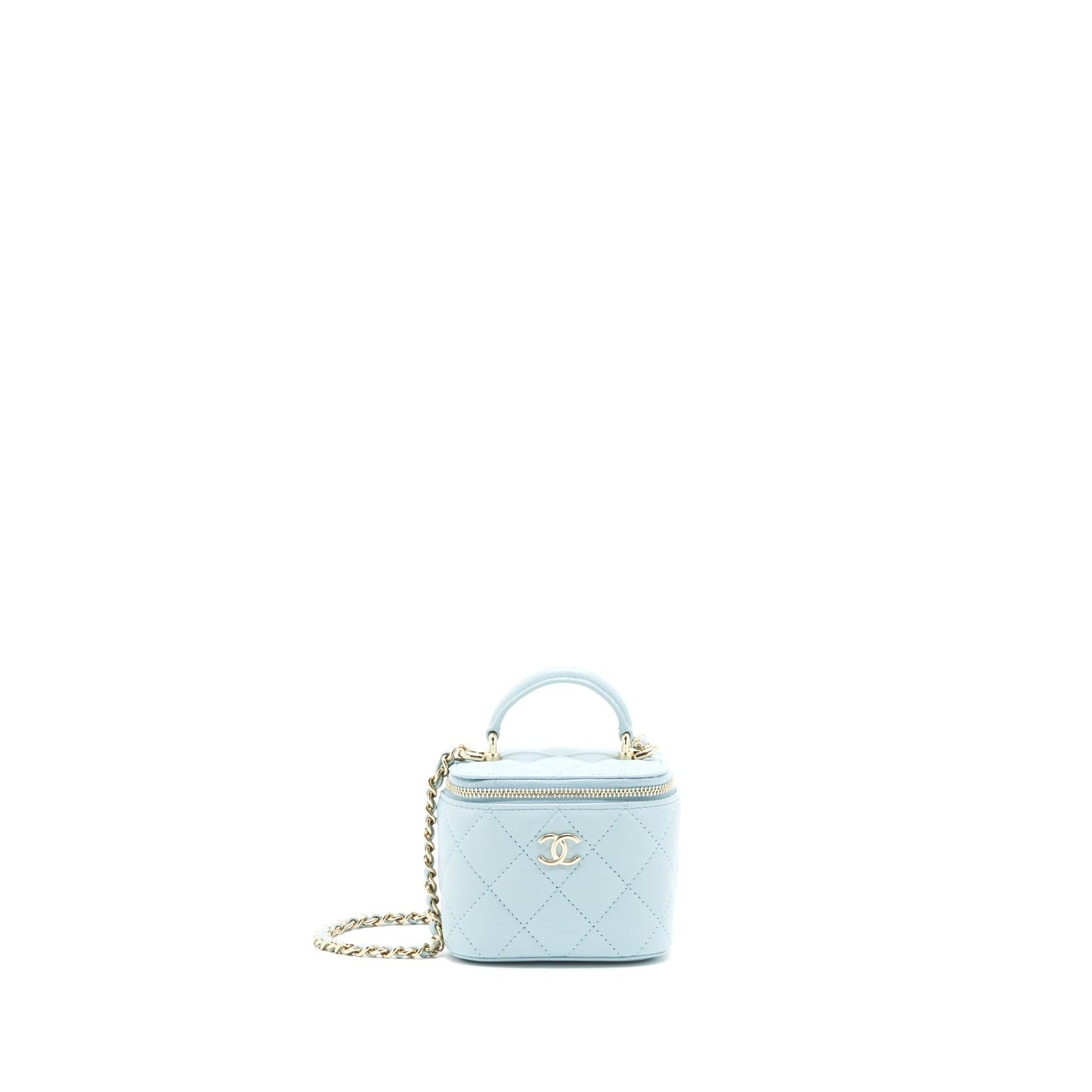 Chanel 22P Top Handle Vanity Lambskin Light Blue Mini Bag