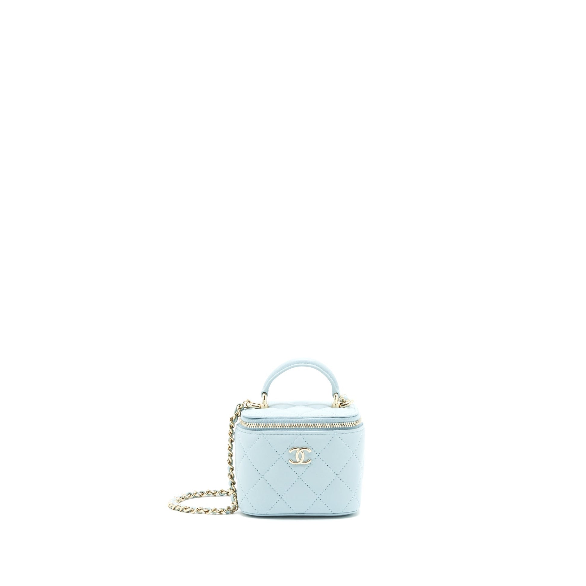 Chanel 22P Top Handle Vanity Lambskin Light Blue Mini Bag