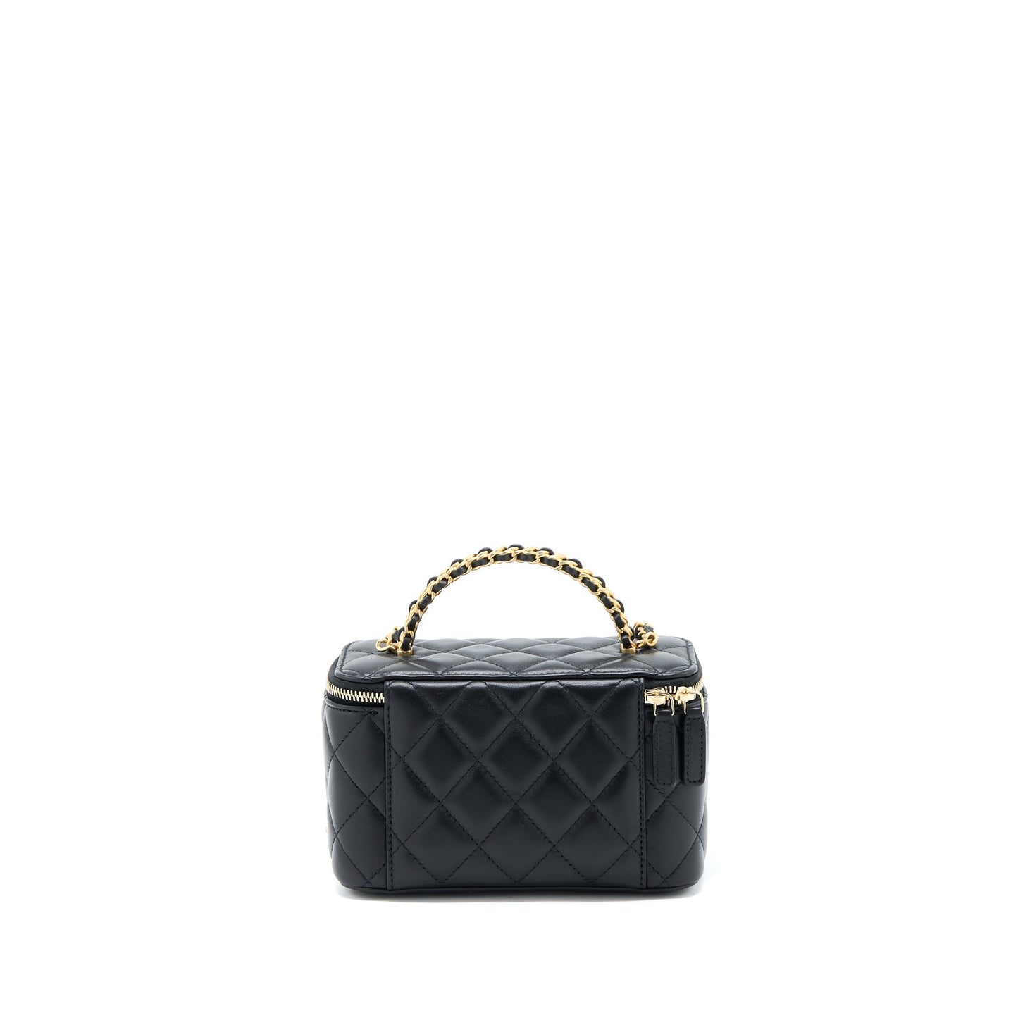 Chanel 22k Top Handle Long Vanity Lambskin Black Leather Handbag