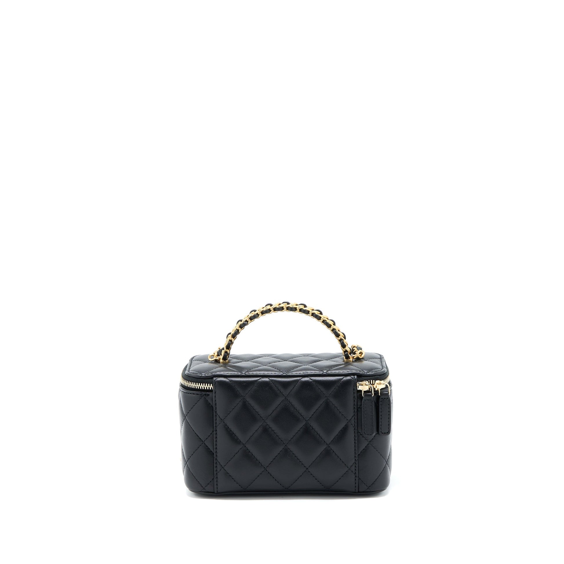 Chanel 22k Top Handle Long Vanity Lambskin Black Leather Handbag