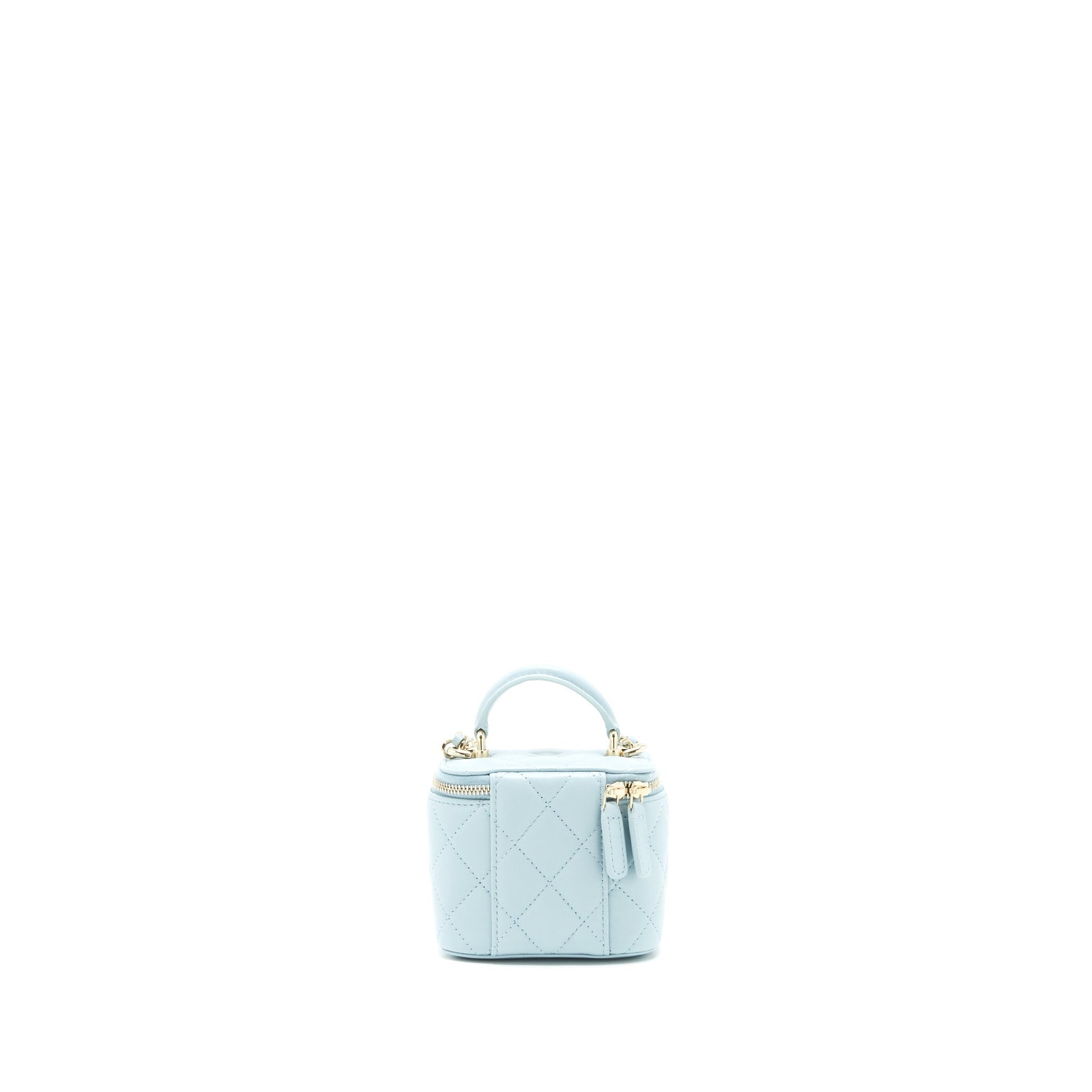 Chanel 22P Top Handle Vanity Lambskin Light Blue Mini Bag