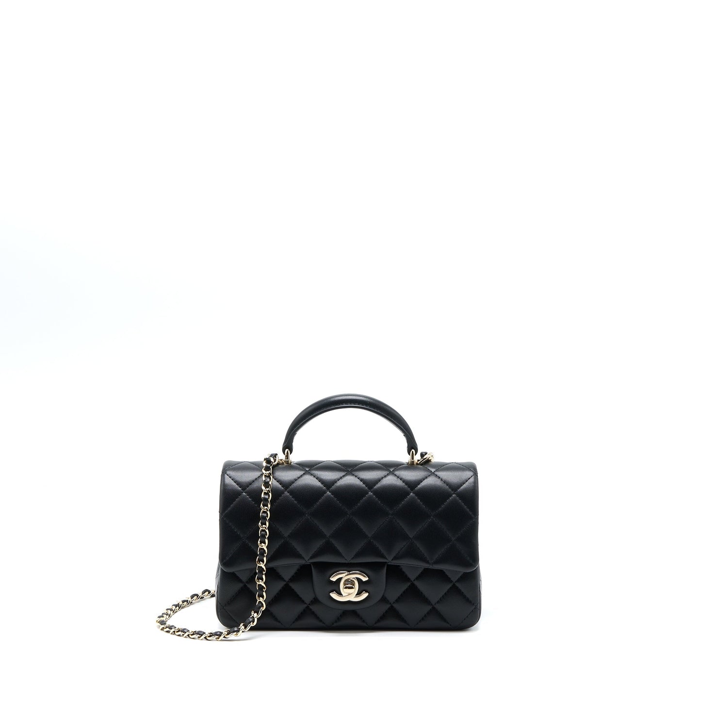 Chanel Top Handle Rectangular Lambskin LGHW Microchip Black Mini Bag